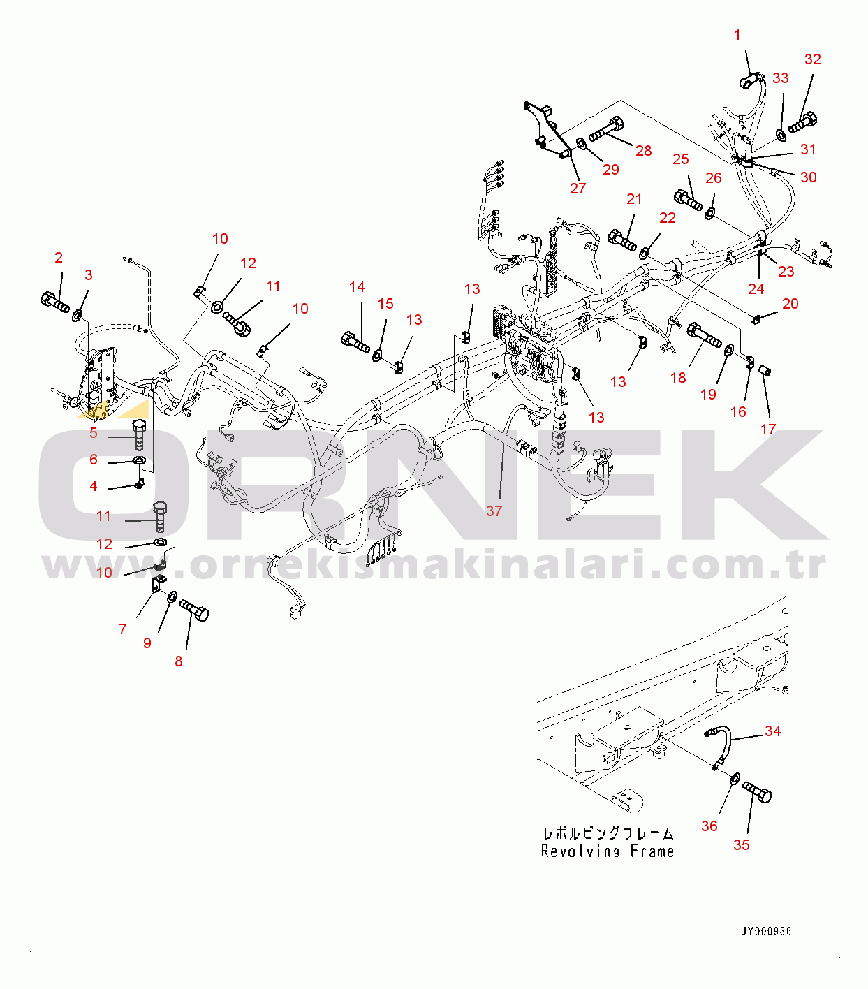 Komatsu PC350-8 S/N 60001-UP Electric Wiring Harness, Starting Wiring Harness Clip (#60001-60668)