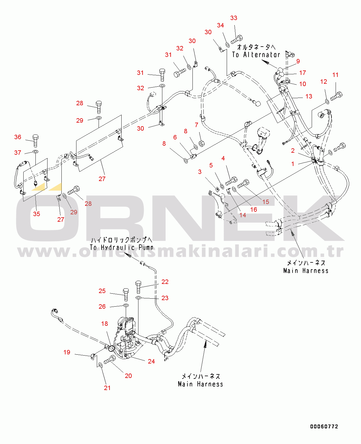 Komatsu PC350-8 S/N 60001-UP Electric Wiring Harness, Main Wiring Harness (2/2) (#60001-60771)