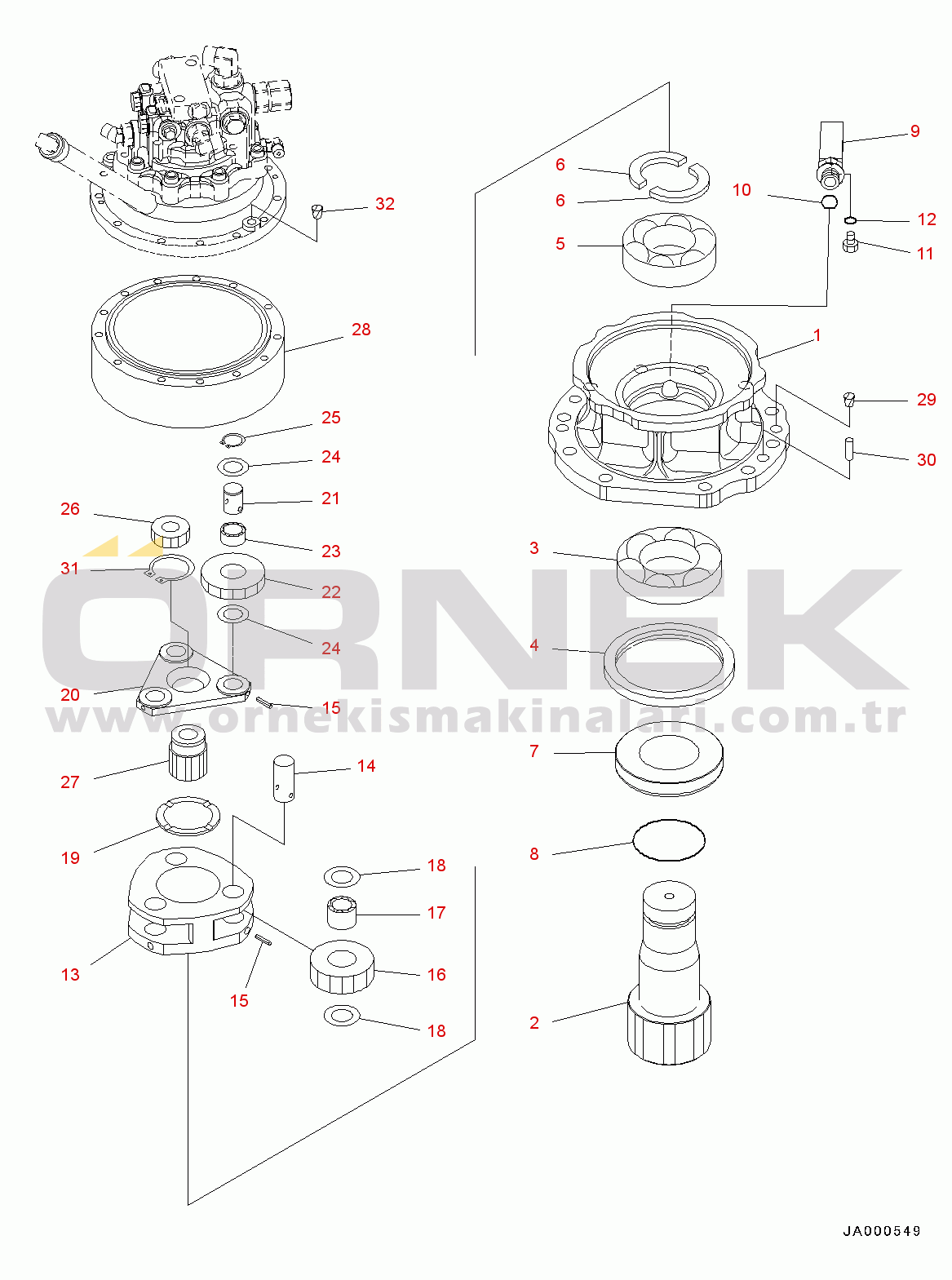 Komatsu PC88MR-8 S/N 5001-UP Swing Machinery and Motor, Swing Motor (1/4) (#5001-)