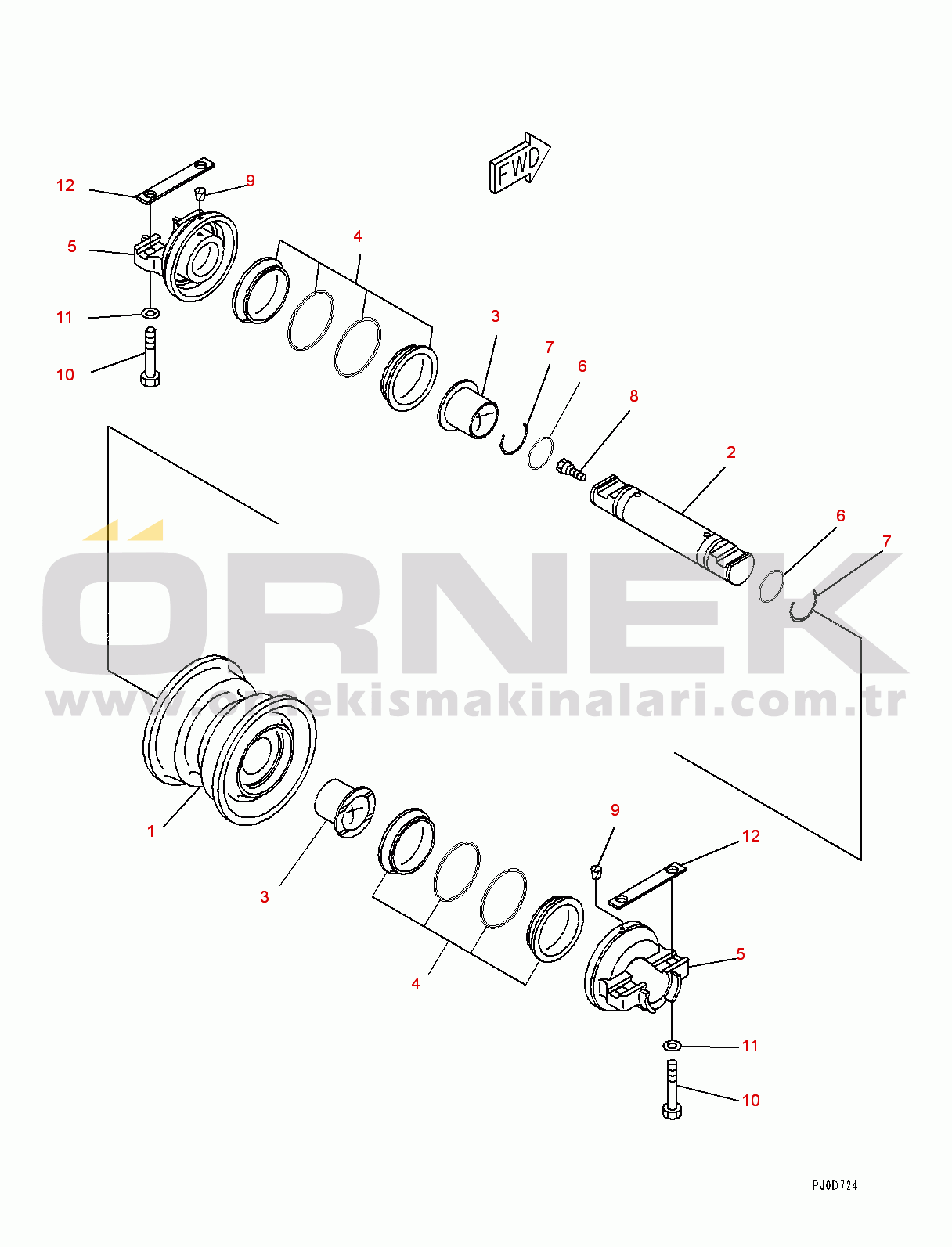 Komatsu D37PX-22 S/N 60001-UP Track Roller, Single Flange Roller (#60001-61148)
