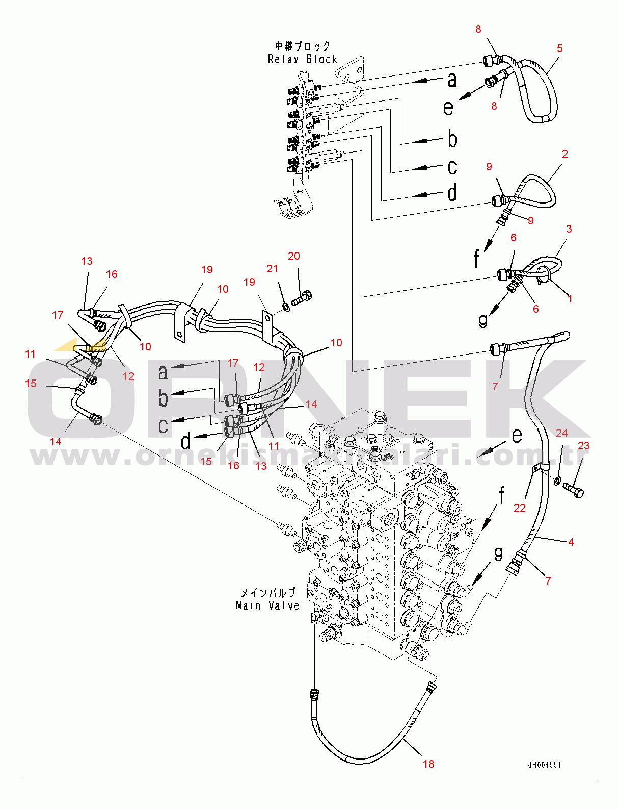 Komatsu PC400-8 S/N 70001-UP Proportional Pressure Control (PPC) Valve Piping,  (#70001-70524)
