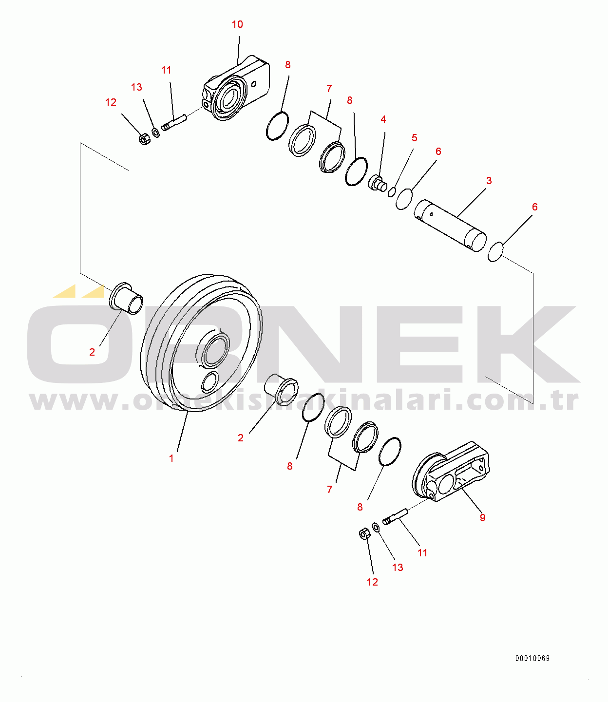 Komatsu PC400-8 S/N 70001-UP Front Idler and Idler Cushion, (1/2) (#70001-)