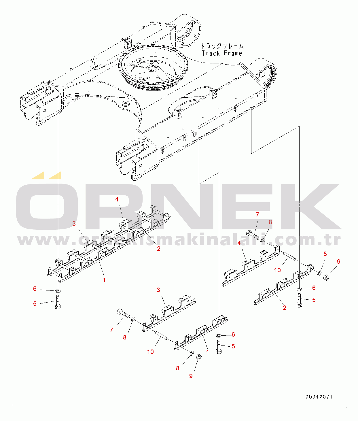 Komatsu PC400-8 S/N 70001-UP Track Frame, Full Roller Guard (#70001-70455)