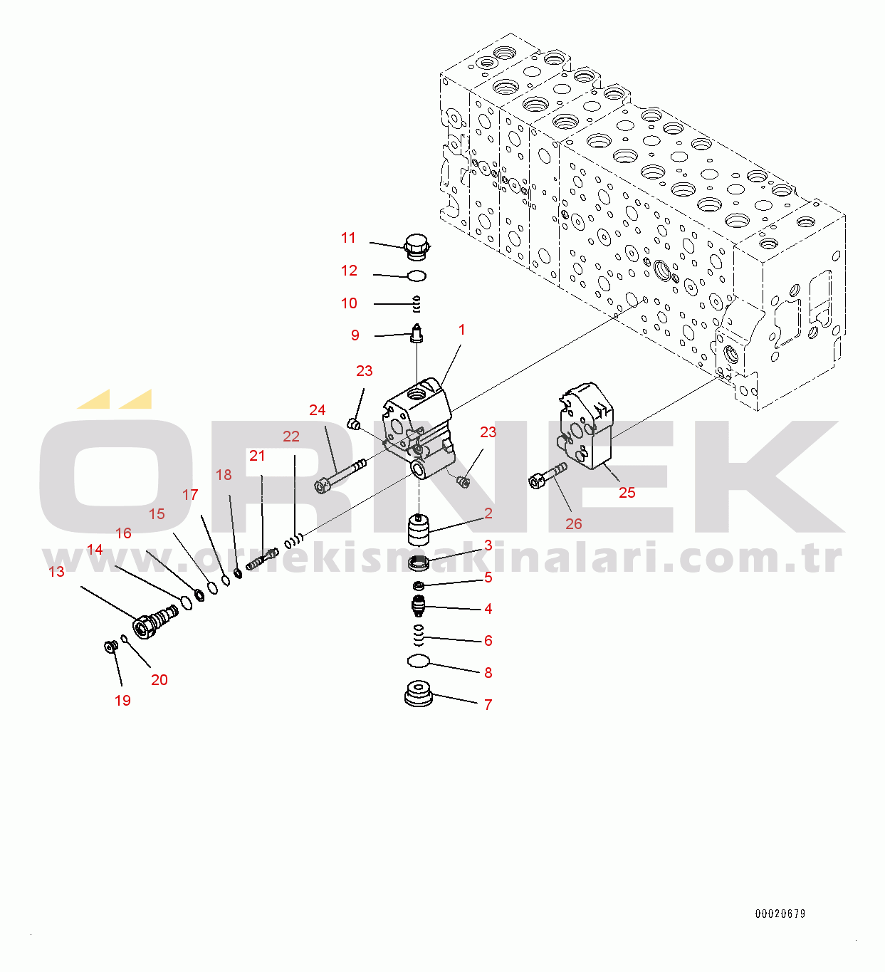Komatsu PC450-8R S/N 75001-UP Control Valve, Inner Parts (18/25) (#75001-)