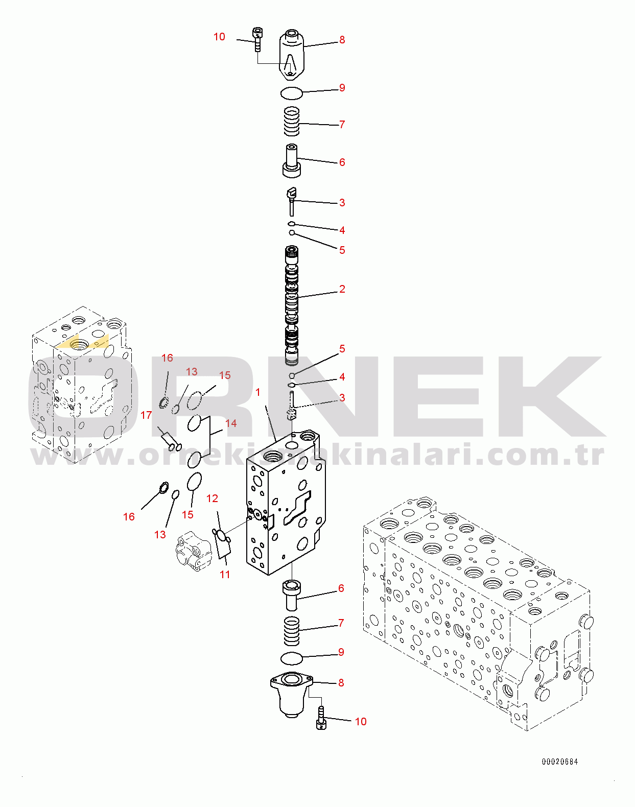 Komatsu PC450-8R S/N 75001-UP Control Valve, Inner Parts (21/25) (#75001-)