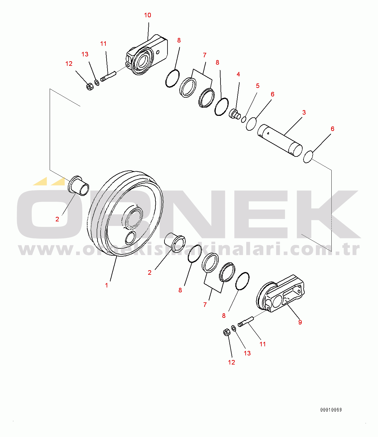 Komatsu PC450-8R S/N 75001-UP Front Idler and Idler Cushion, (1/2) (#75001-)