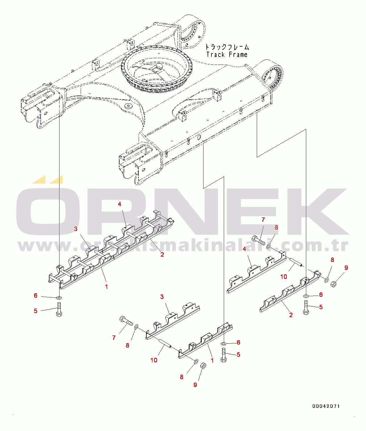 Komatsu PC450-8R S/N 75001-UP Track Frame, Full Roller Guard (#75001-75100)
