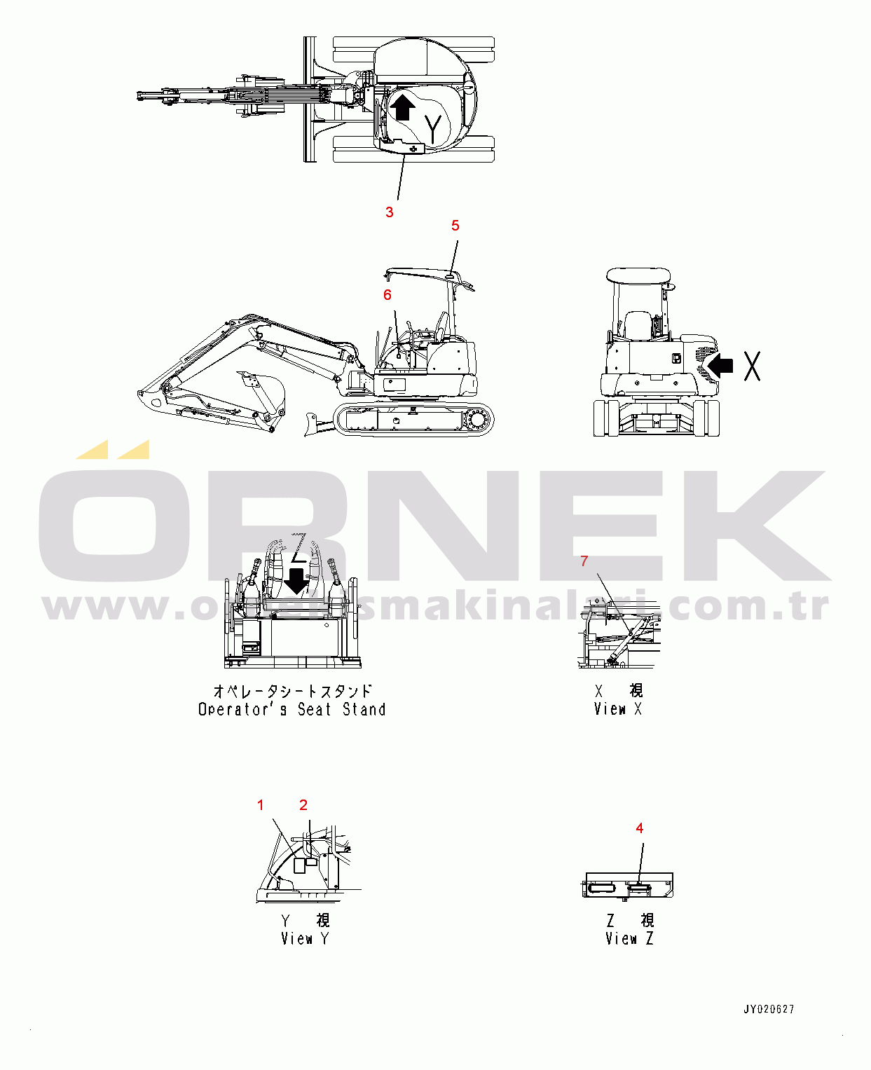 Komatsu PC55MR-3 S/N 15001-UP (Kuzey Amerika Stan.) Lever Shift Pattern, Lever Shift Pattern and Anti-slip Sheet (#16551-)
