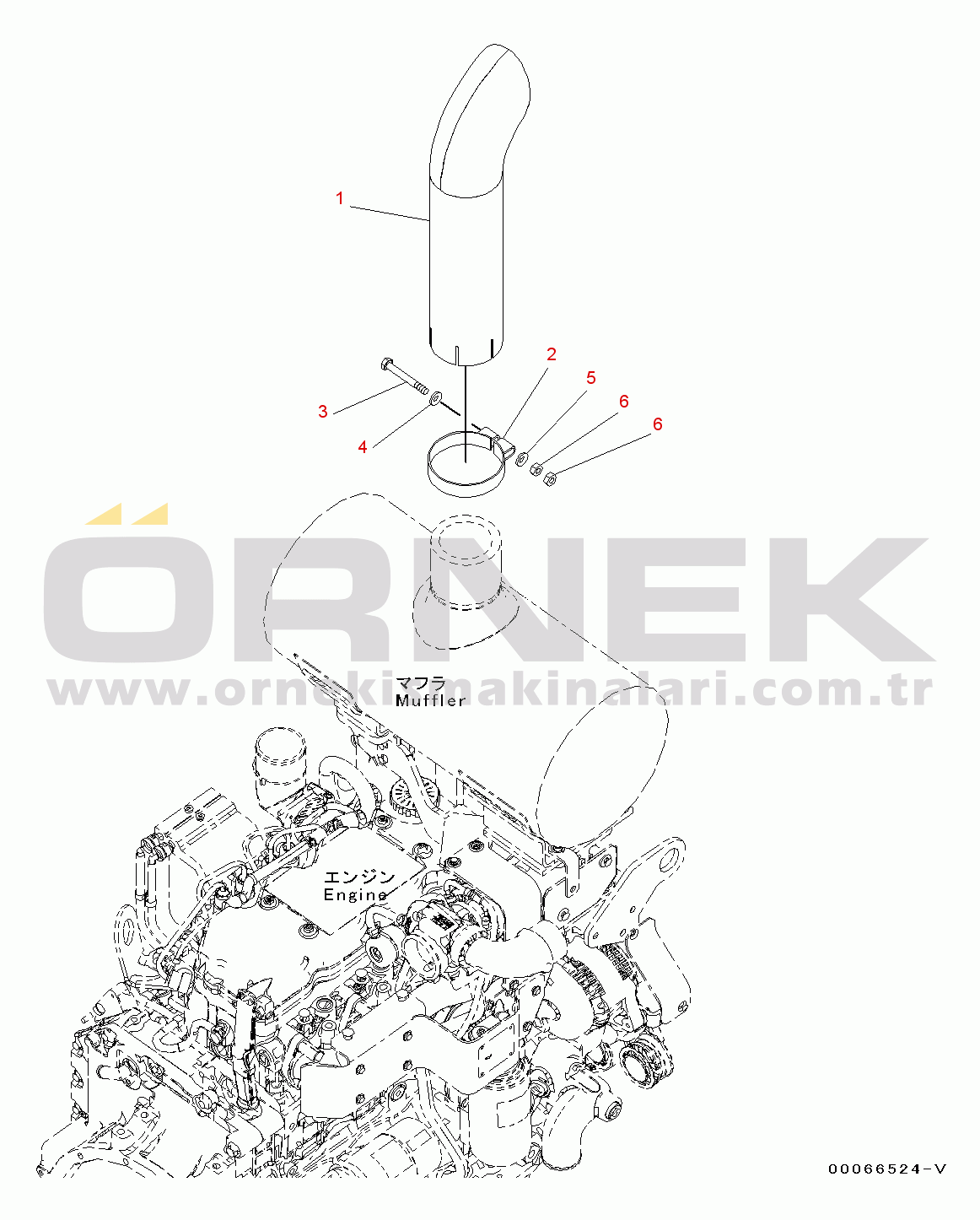 Komatsu WA200-6 S/N 70001-UP Exhaust Pipe (#70001-)