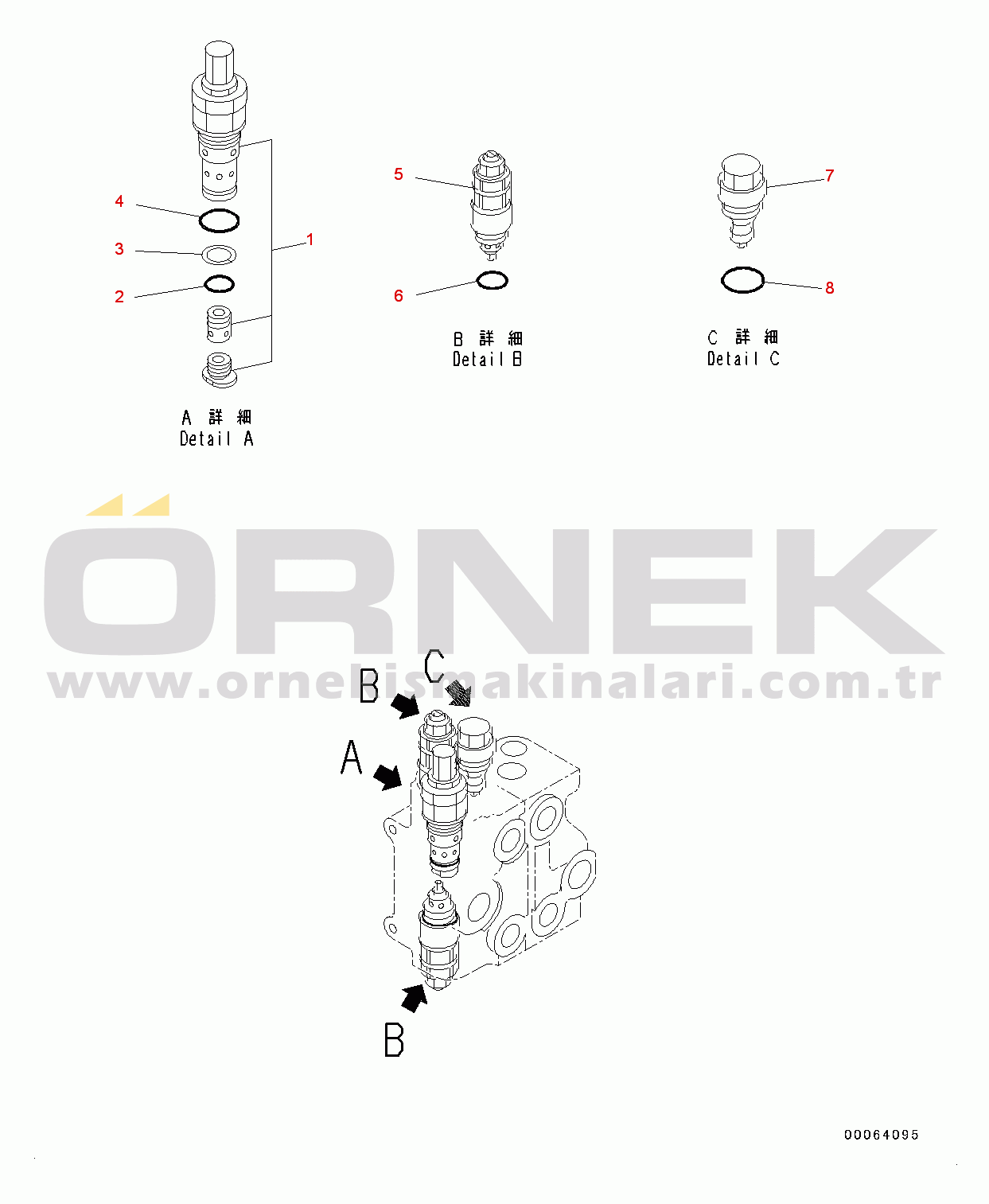 Komatsu WA200-6 S/N 70001-UP Hydraulic Control Valve, Inner Parts (2/2) (#70001-)