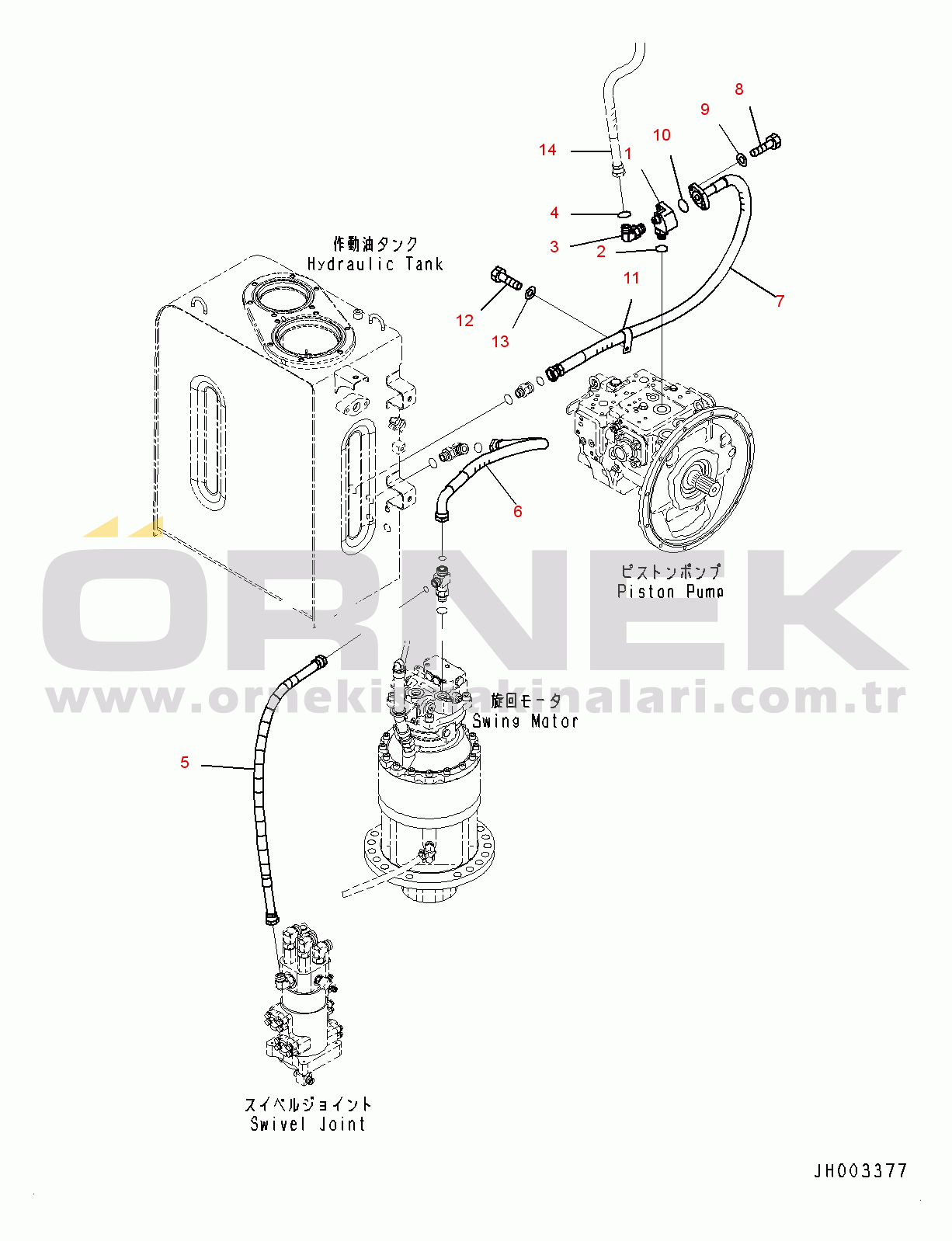 Komatsu PC160LC-8 S/N 25001-UP Drain Piping,  (#25034-)