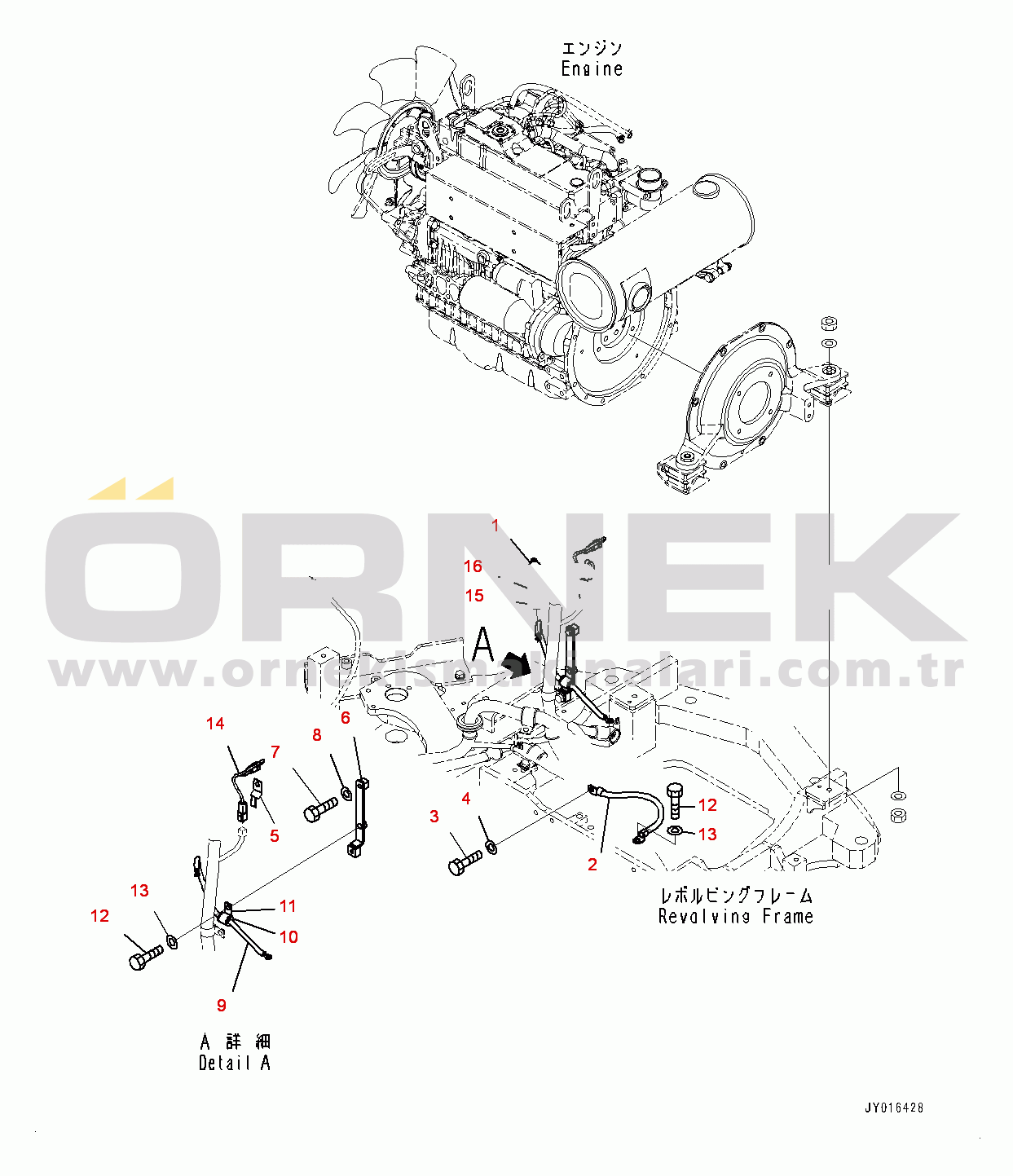 Komatsu PC55MR-3 S/N 15001-UP (EU Stan.) Engine Unit, Wiring Harness Mounting (#16501-17434)