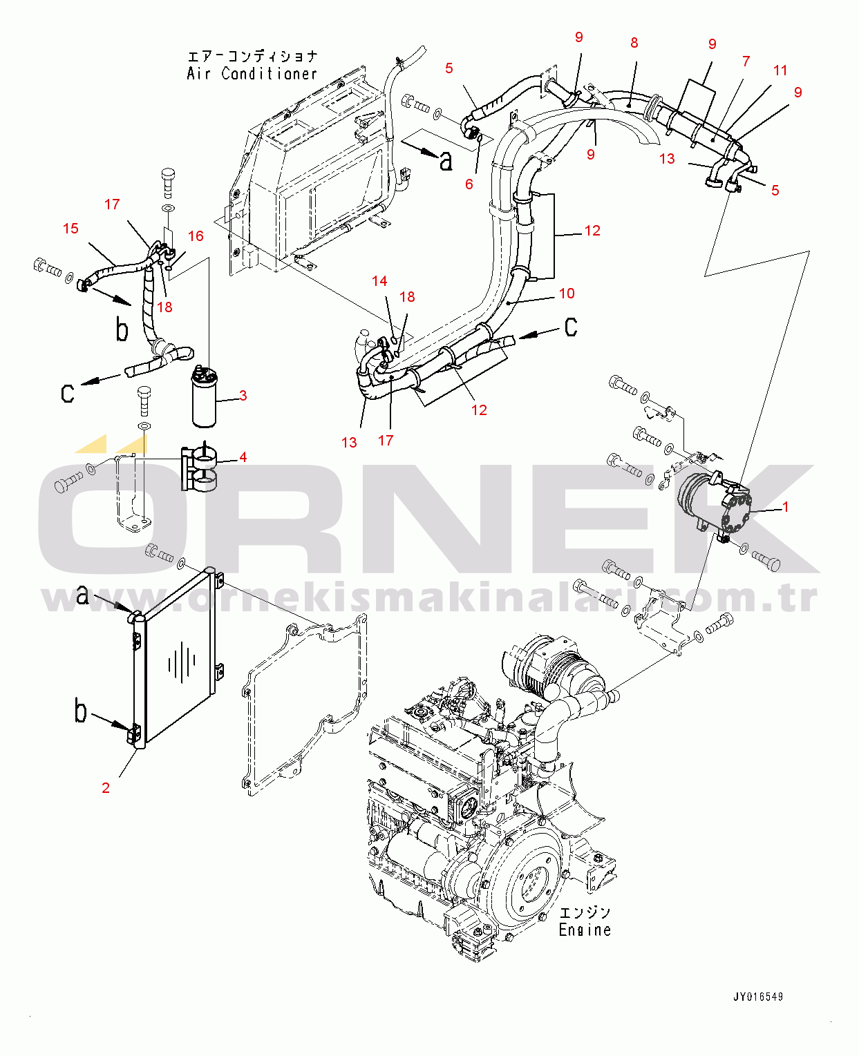 Komatsu PC55MR-3 S/N 15001-UP (EU Stan.) Engine Unit, Air Conditioner Piping (1/2) (#16501-17434)