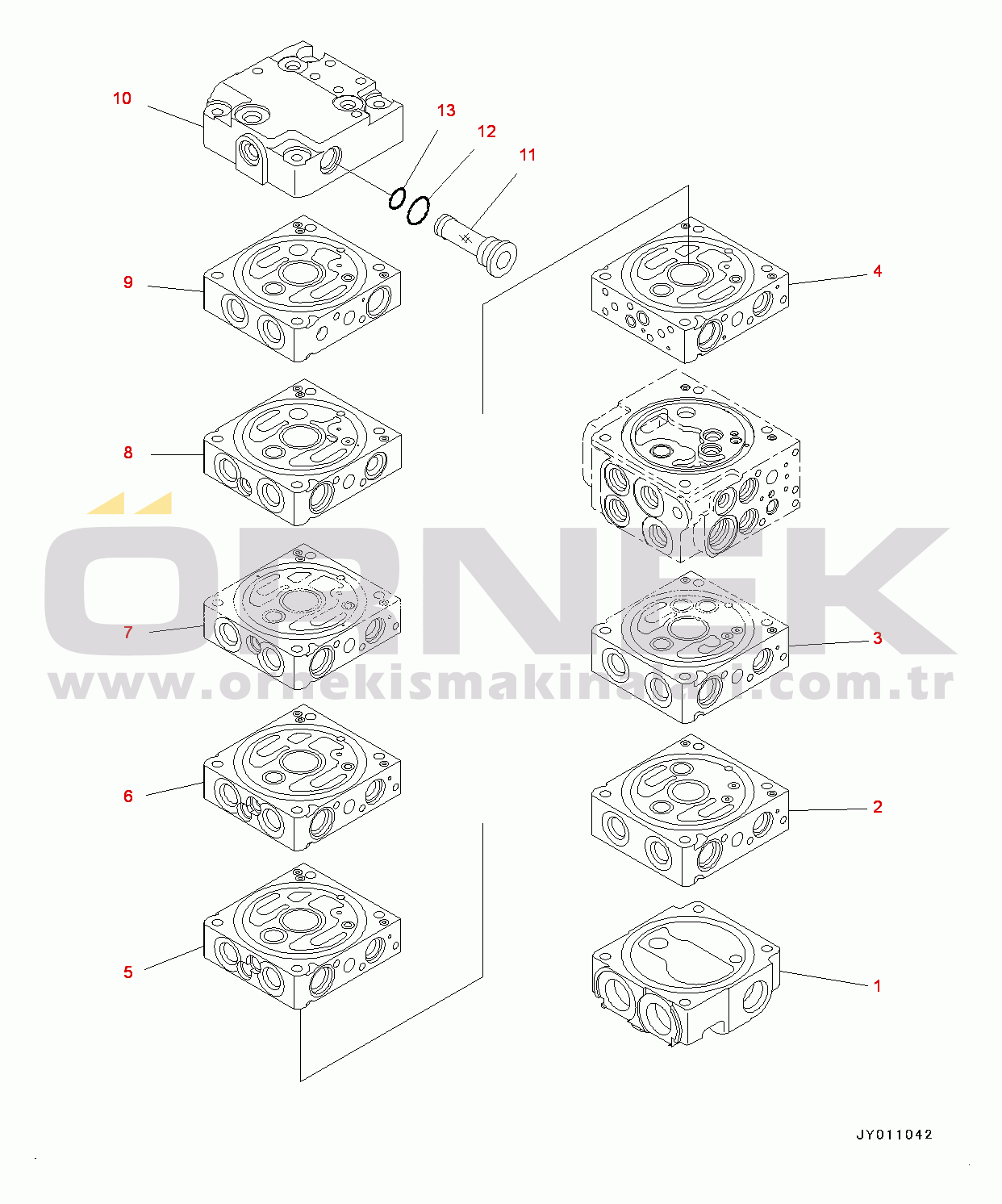 Komatsu PC55MR-3 S/N 15001-UP (EU Stan.) Control Valve, Inner Parts (1/21) (#15001-15400)