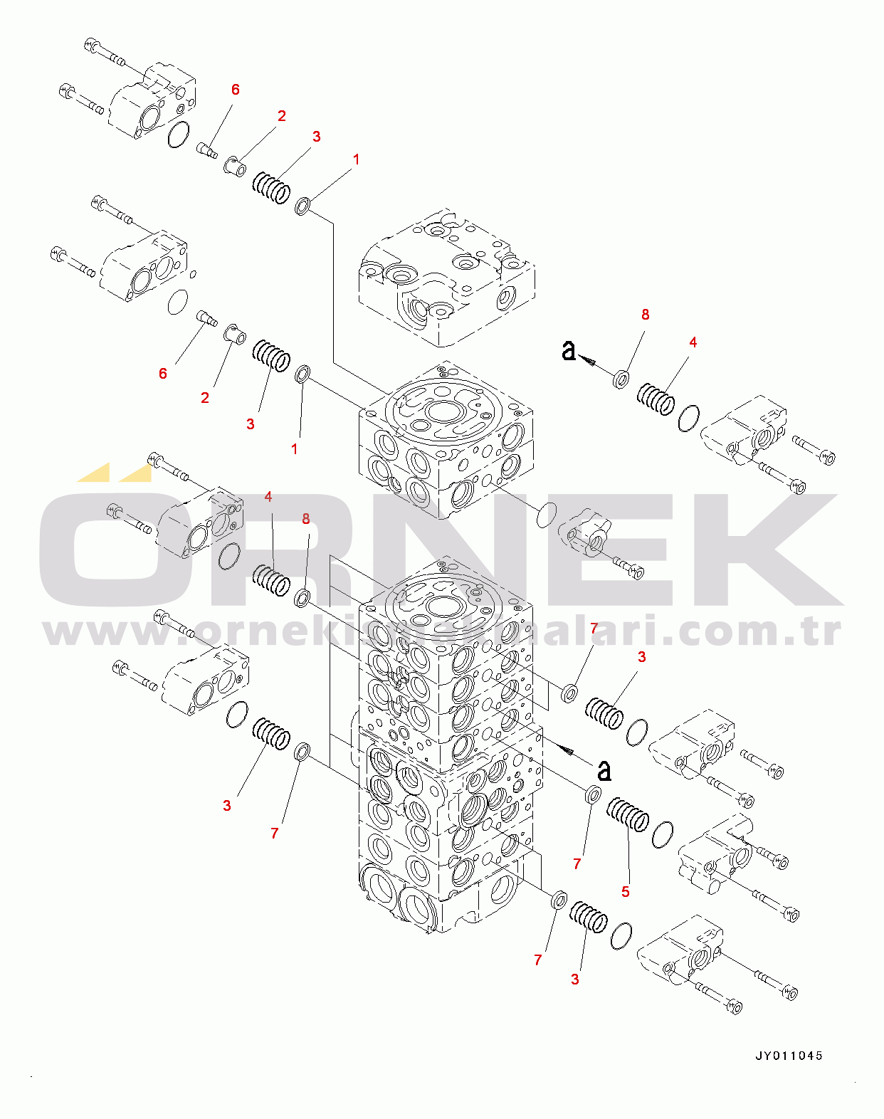 Komatsu PC55MR-3 S/N 15001-UP (EU Stan.) Control Valve, Inner Parts (4/21) (#15001-15400)
