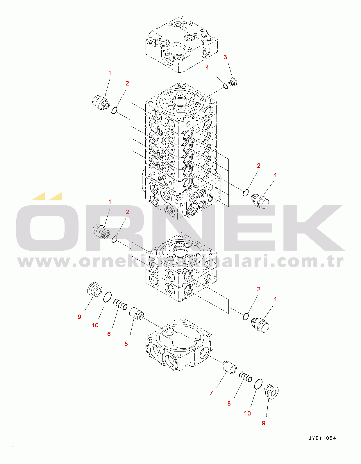 Komatsu PC55MR-3 S/N 15001-UP (EU Stan.) Control Valve, Inner Parts (13/21) (#15001-15400)