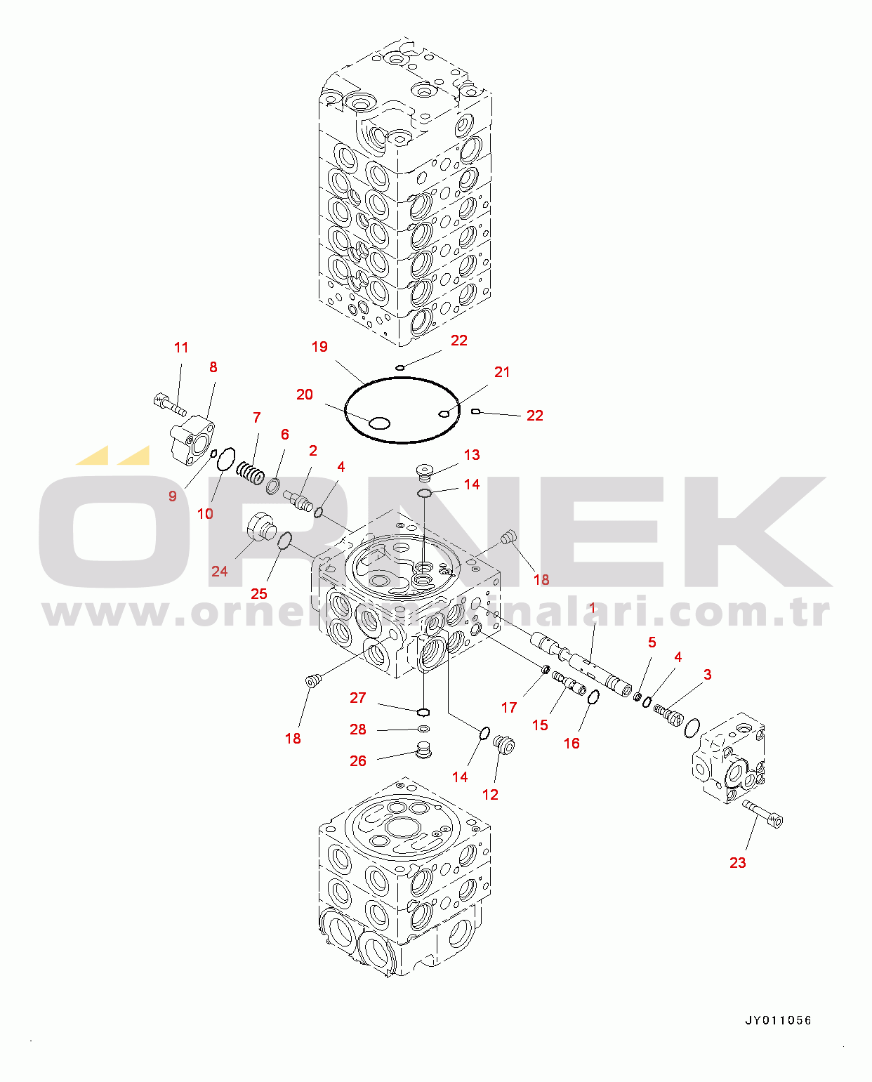 Komatsu PC55MR-3 S/N 15001-UP (EU Stan.) Control Valve, Inner Parts (15/21) (#15001-15400)
