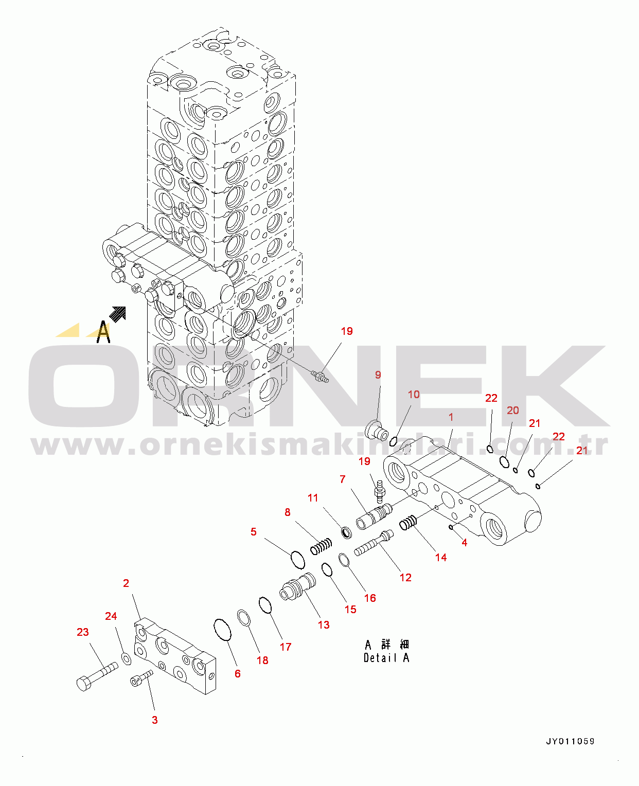 Komatsu PC55MR-3 S/N 15001-UP (EU Stan.) Control Valve, Inner Parts (18/21) (#15001-15400)