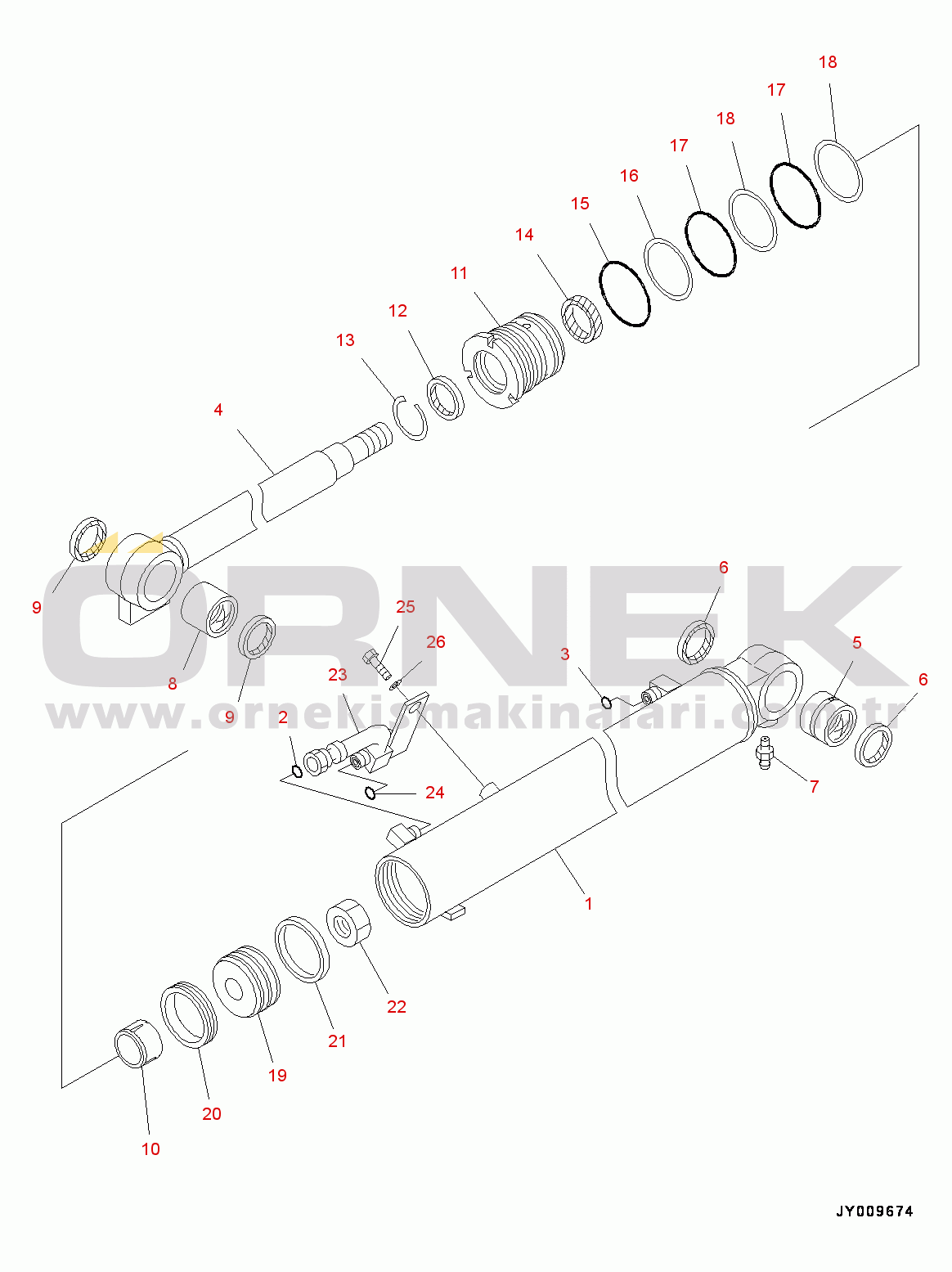 Komatsu PC55MR-3 S/N 15001-UP (EU Spec.) Boom Cylinder, Inner Parts (#15001-)