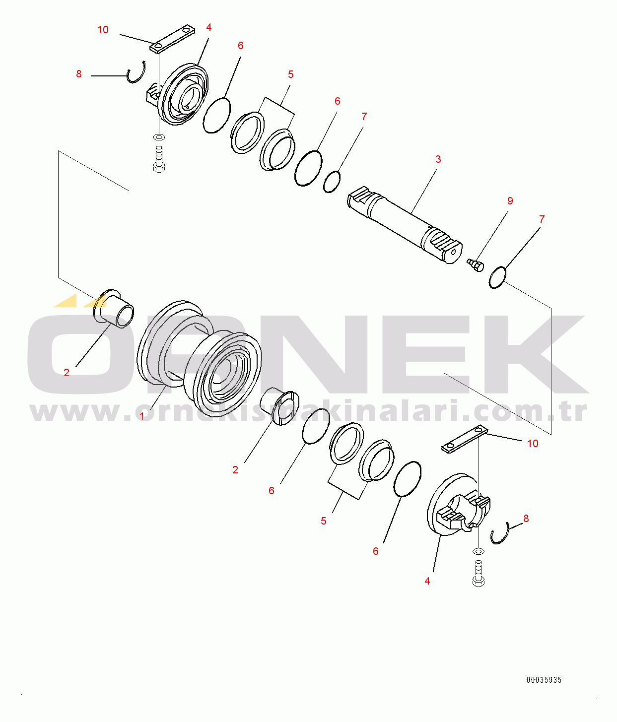 Komatsu D65PX-16 S/N 80001-UP Track Roller, Single Roller (#80001-80008)