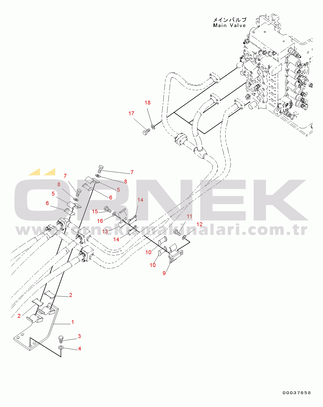 Komatsu PC300-8 S/N C50001-UP Boom Circuit Bracket and Clamp (#C50001-)