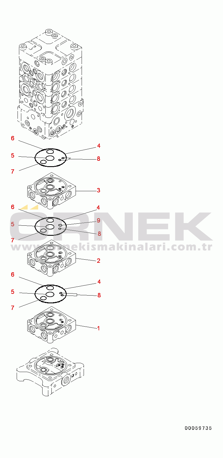 Komatsu PC130-8 S/N C30001-UP Main Control Valve With Service Valve, 1-actuator(#C30001-)