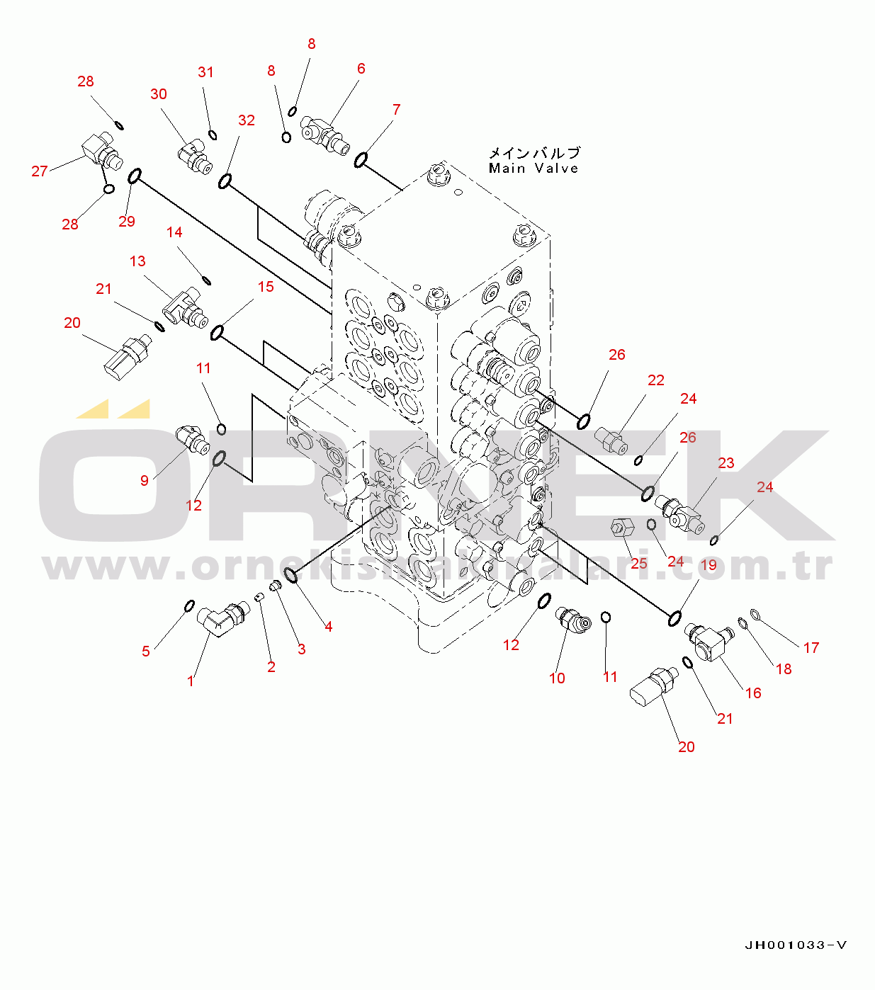 Komatsu PC130-8 S/N C30001-UP Main Control Valve, 1-actuator, For KAL(#C30001-)