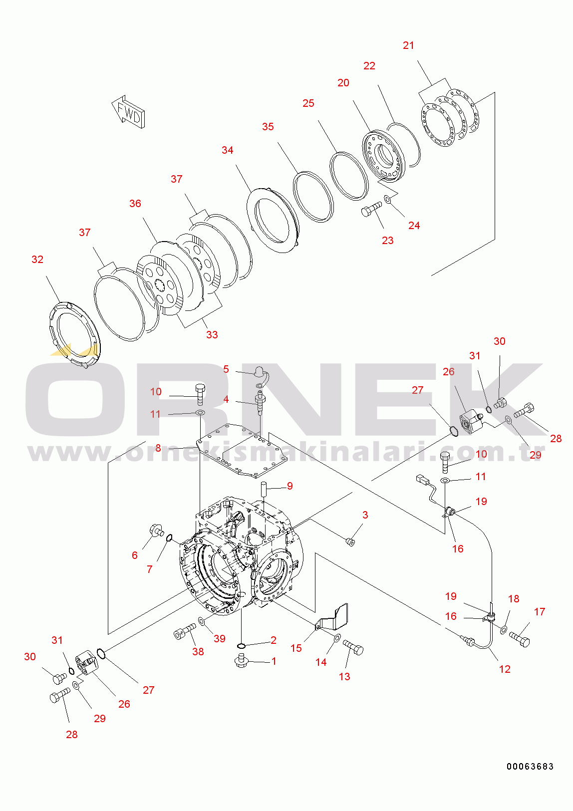 Komatsu WA200-6 S/N C10001-UP Front Axle Cover and Brake (#C10001-)
