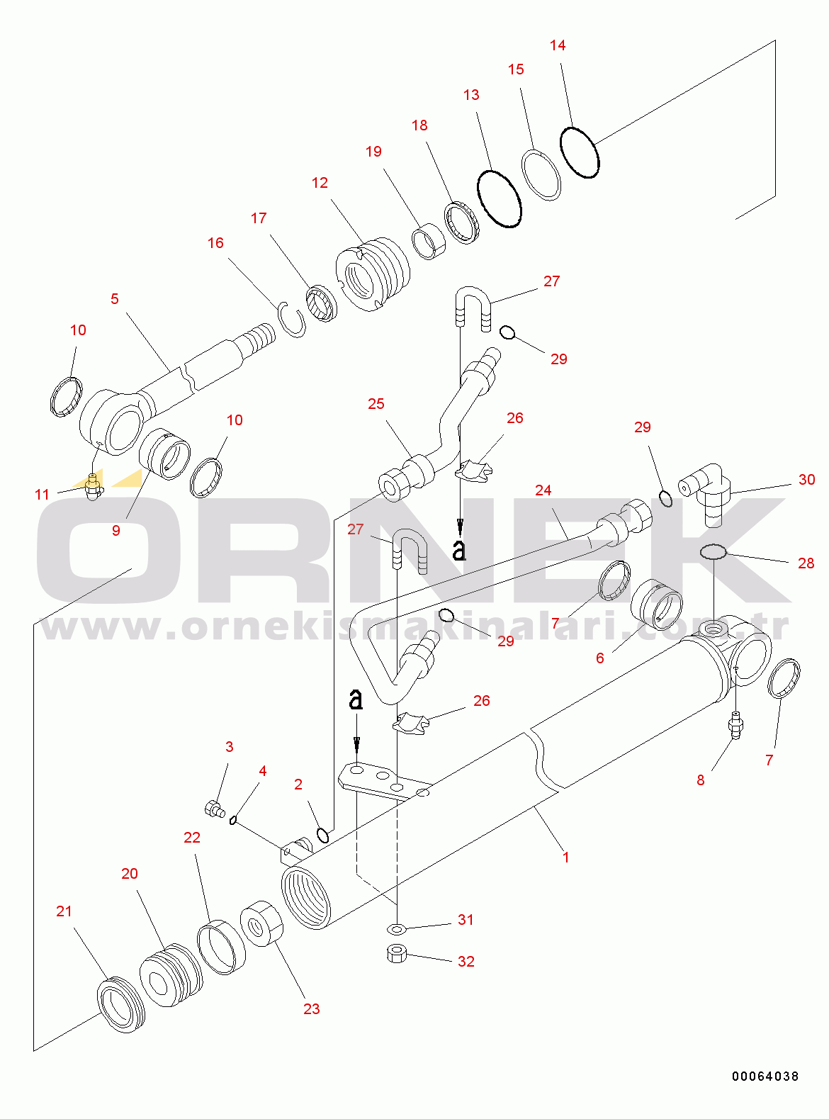 Komatsu WA200-6 S/N C10001-UP Steering Cylinder Inner Parts, RHS (#C10001-)
