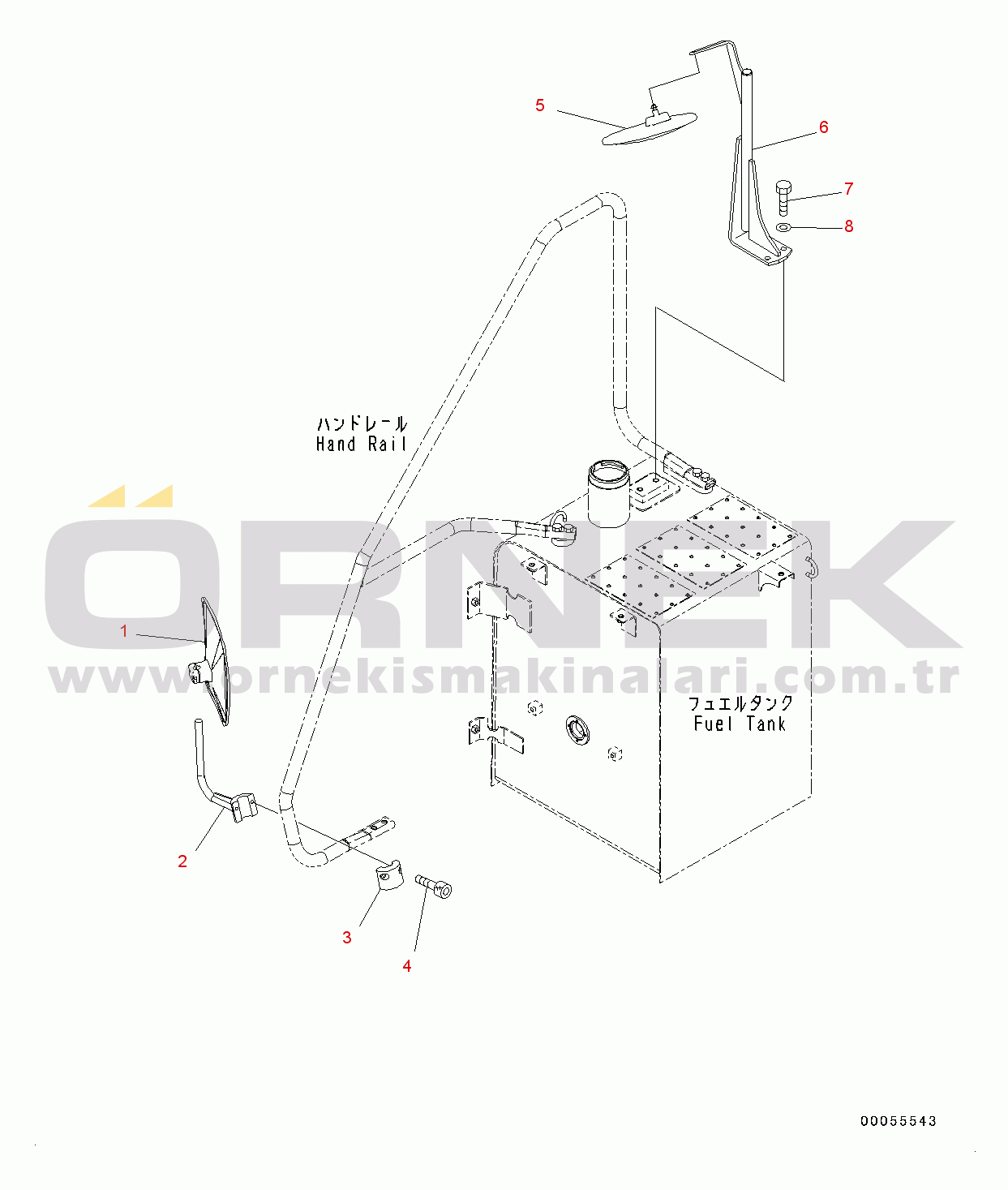 Komatsu PC160LC-8 S/N C20001-UP Rear View Mirror, RHS, Except Japan (#C20001-)
