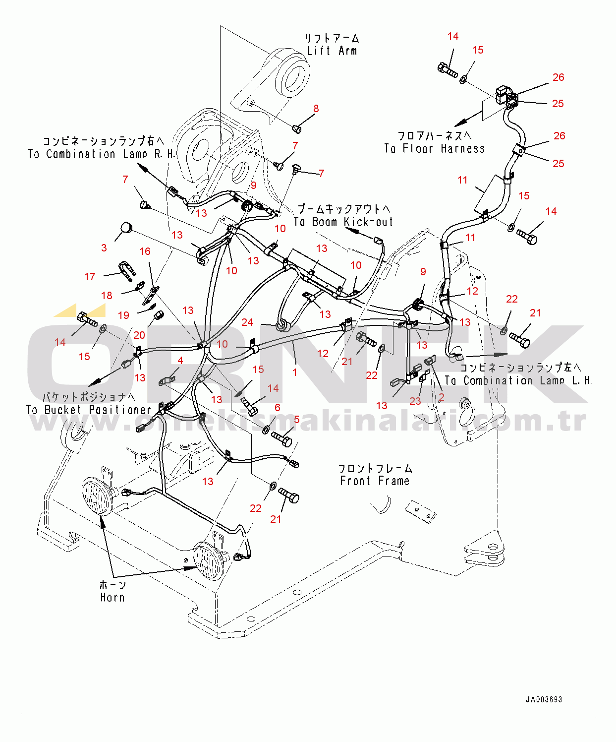 Komatsu WA320-6 S/N 70291-UP Front Electric Wiring Harness, Front Wiring Harness (#70291-)