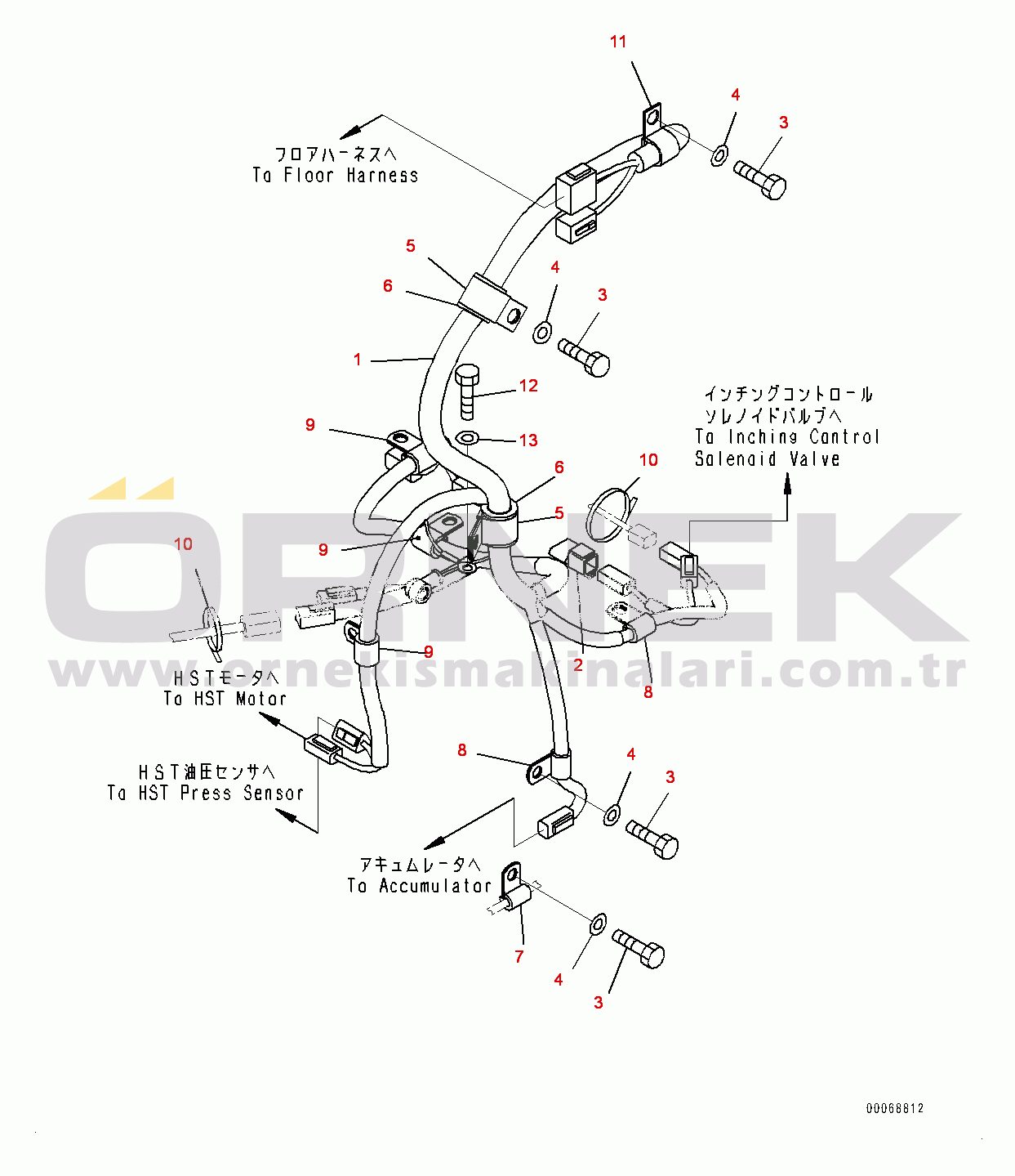 Komatsu WA320-6 S/N 70291-UP Rear Electric Wiring Harness, HST Wiring Harness (#70291-)