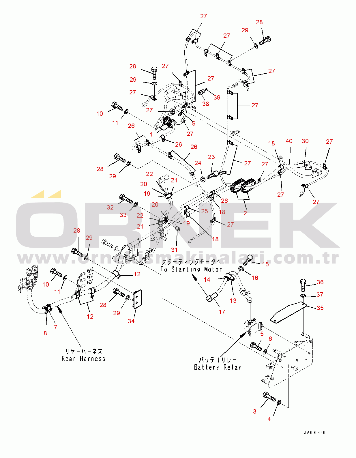 Komatsu WA320-6 S/N 70291-UP Rear Electric Wiring Harness, Mounting Parts (#70291-)