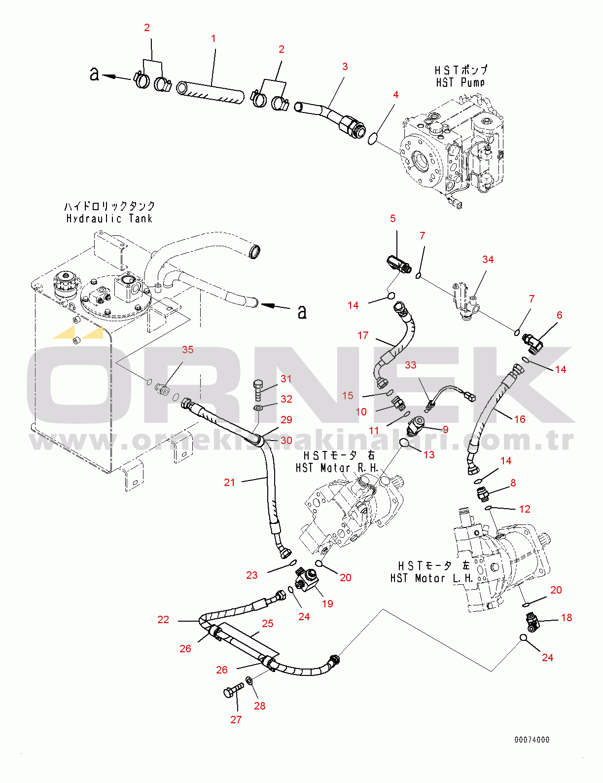 Komatsu WA320-6 S/N 70291-UP Hydrostatic Transmission (HST) Oil Piping, Charge Piping (#70291-)