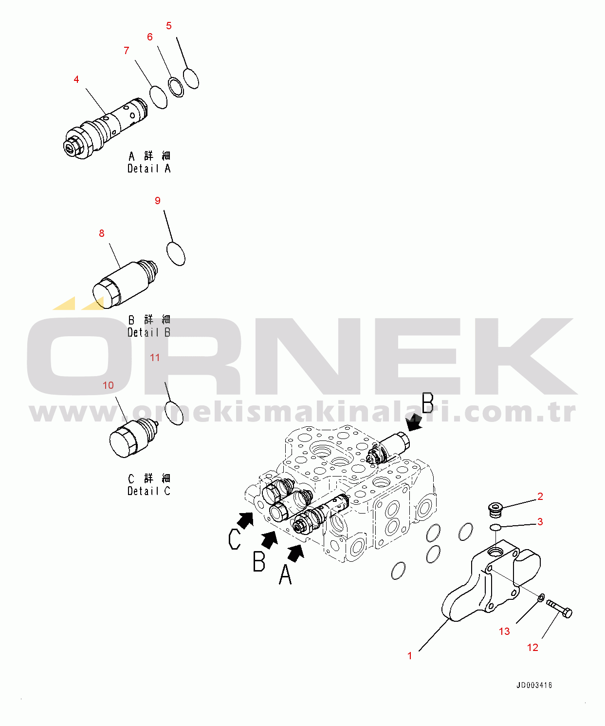 Komatsu WA320-6 S/N 70291-UP Hydraulic Control Valve, 3-valve (3/3) (#70291-)