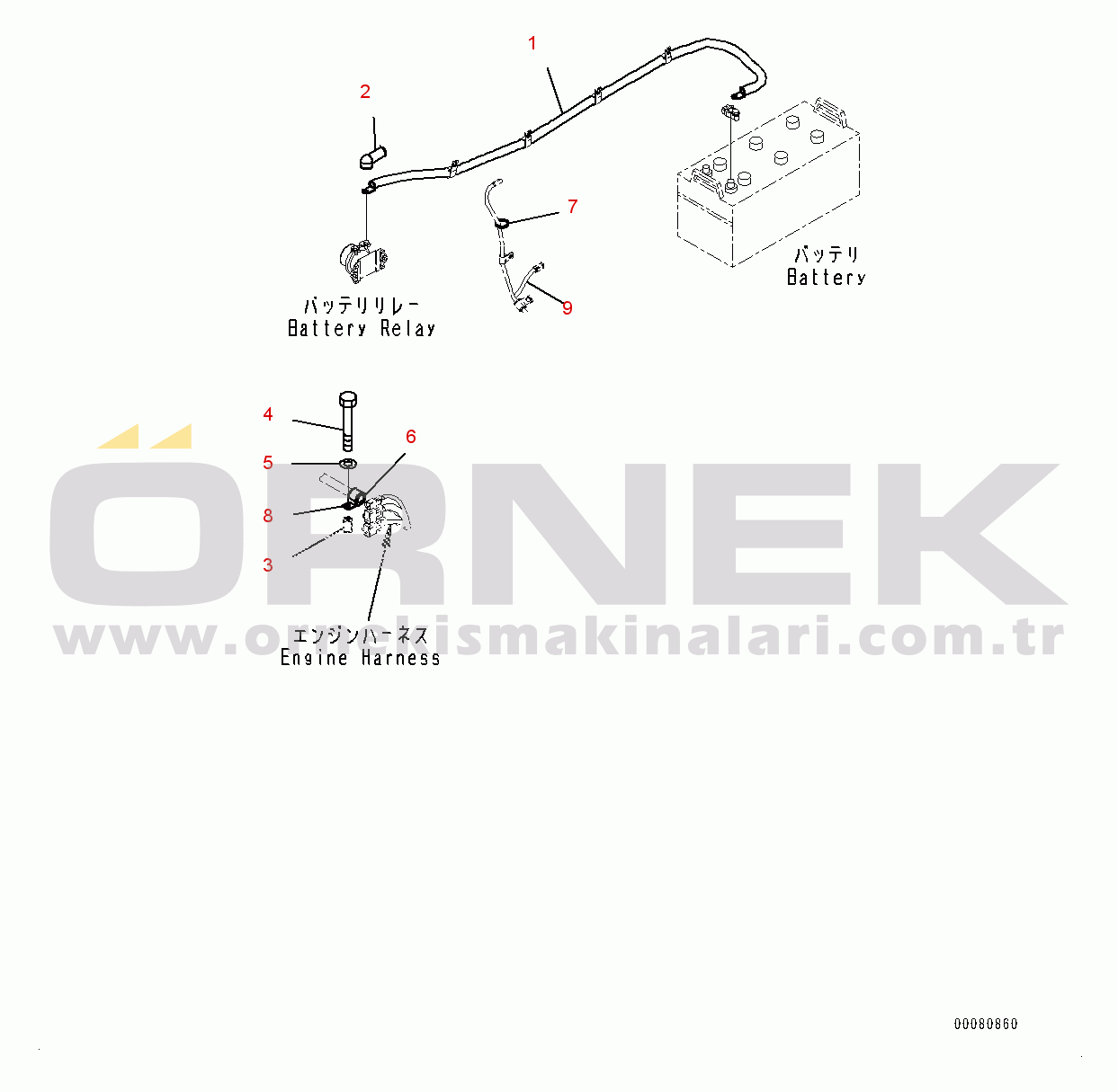 Komatsu WA380-6 S/N 65949-UP Rear Wiring Harness, Battery Cable (#65949-)