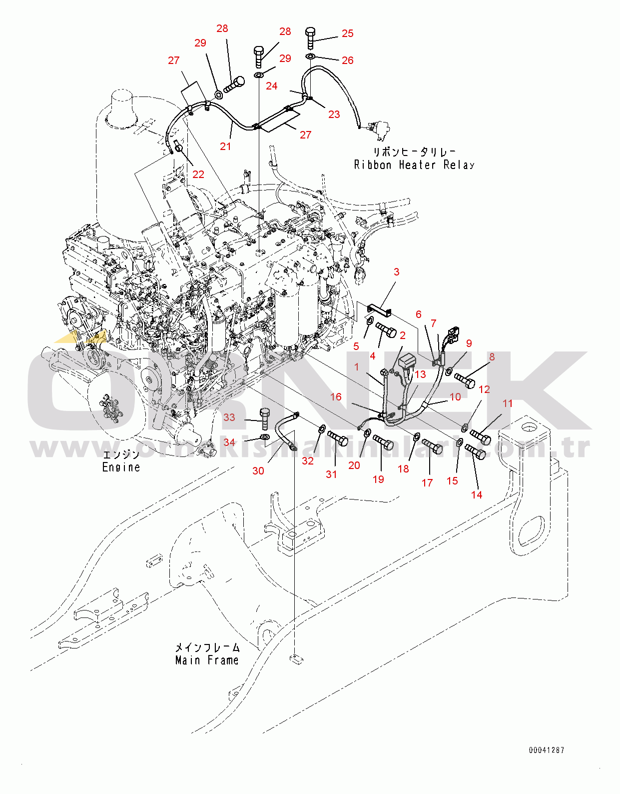 Komatsu D155AX-6 S/N 81028-UP Engine Wiring Harness,  (#81028-81081)