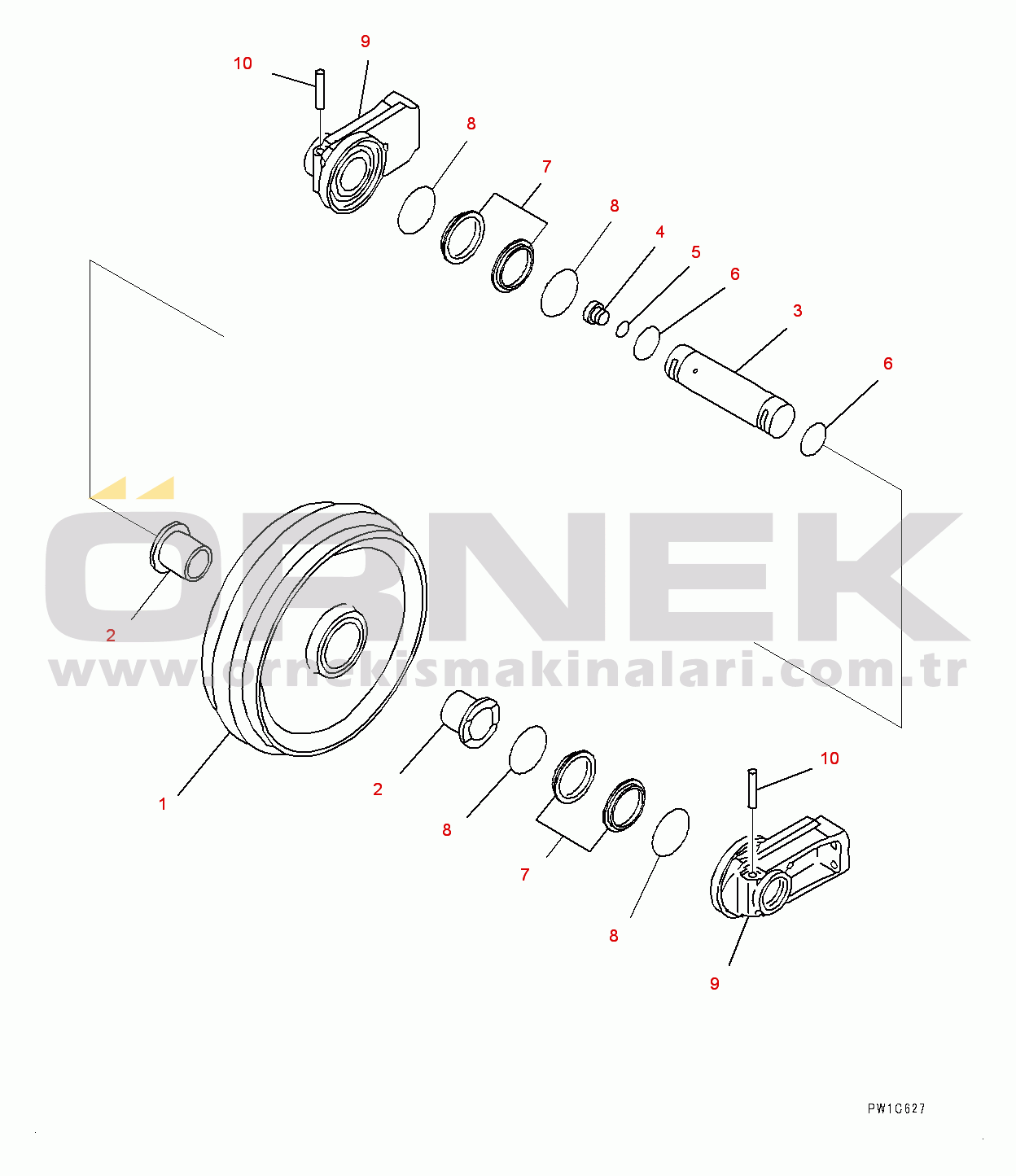 Komatsu PC270-8 S/N 30117-UP Front Idler and Idler Cushion, Front Idler (#30117-)