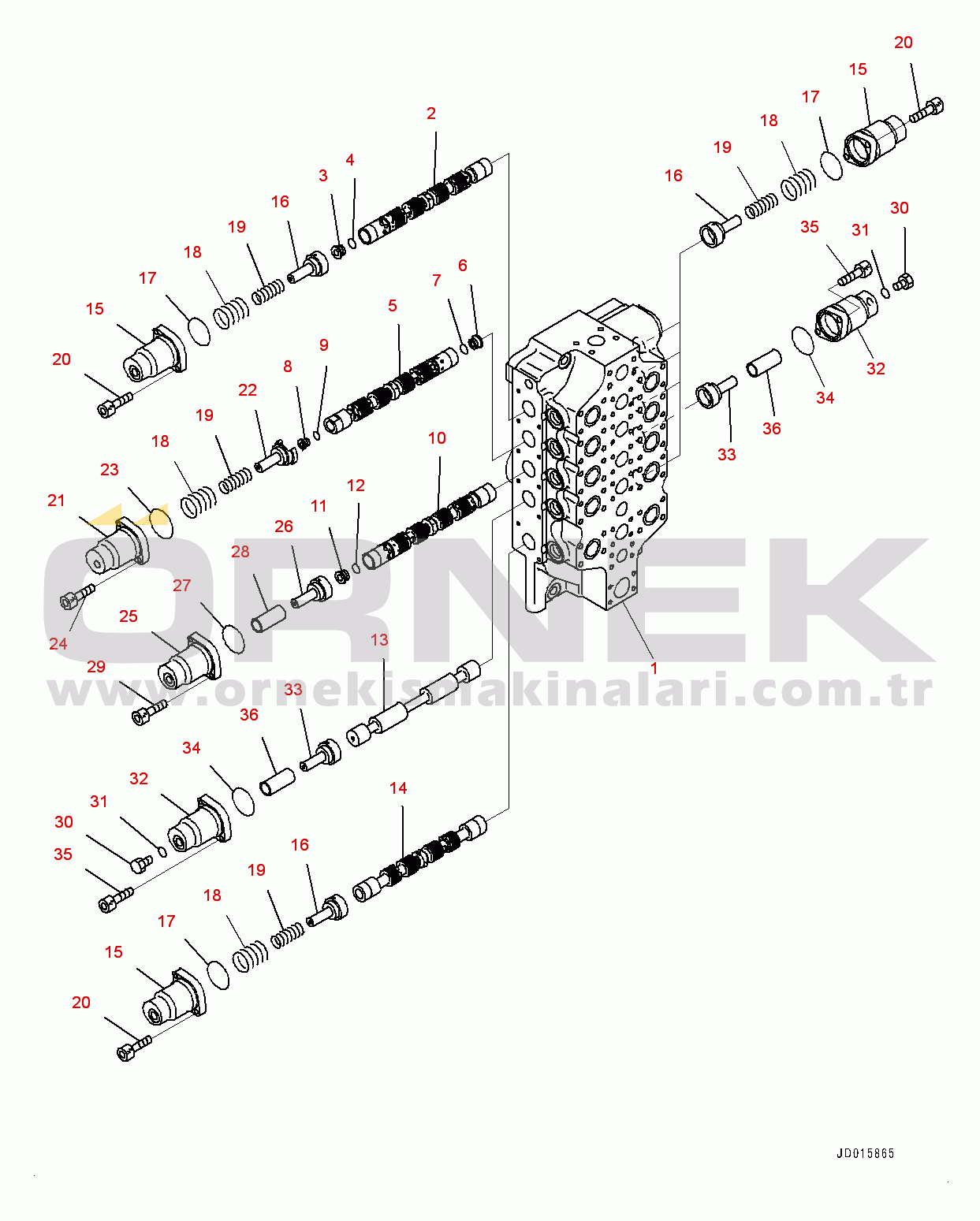 Komatsu PC2000-8 S/N 20196-UP (Extreme Cold Area Arrangement (-40 deg C)) Control Valve, Inner Parts, Reduction Gear (5/9) (#20196-20209)