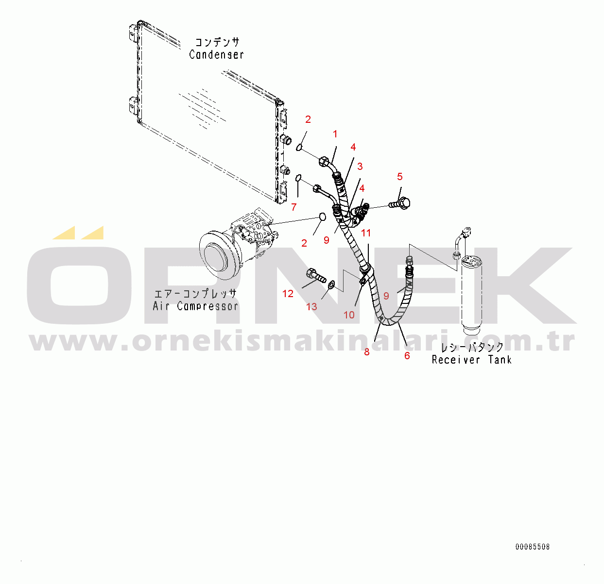 Komatsu D85PX-15E0 S/N 11609-UP (ecot3) Air Compressor, Piping (1/3) (#11609-)