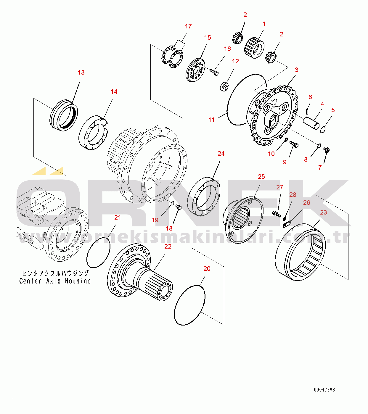 Komatsu HM300-2 S/N 2785-UP Center Axle, Final Drive L.H. (#2785-2846)