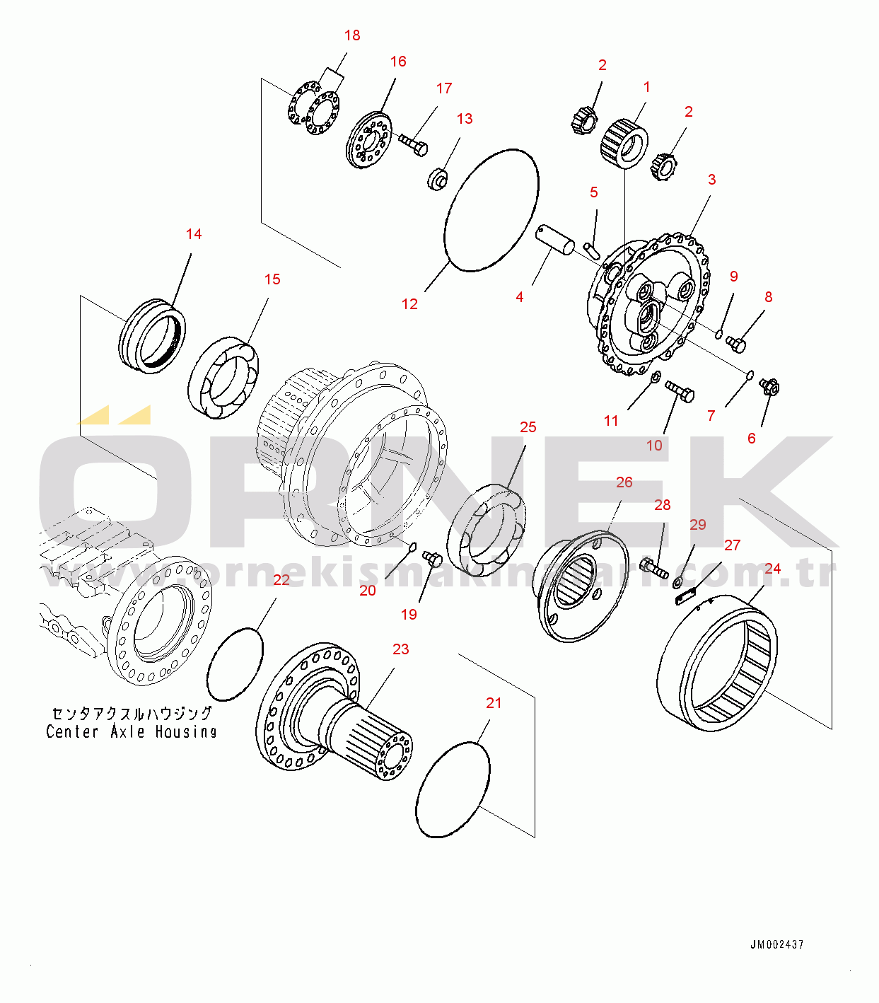 Komatsu HM300-2 S/N 2785-UP Center Axle, Final Drive L.H. (#2847-)