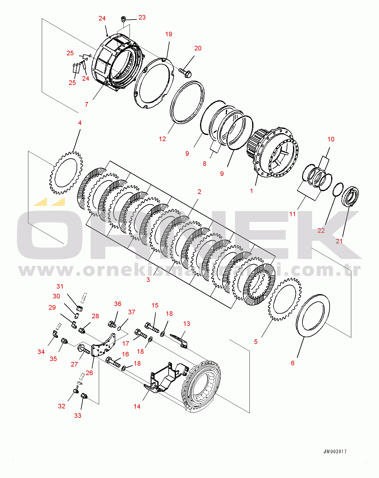 Komatsu HM300-2 S/N 2785-UP Center Axle, Final Drive, Brake, L.H. (#2923-)