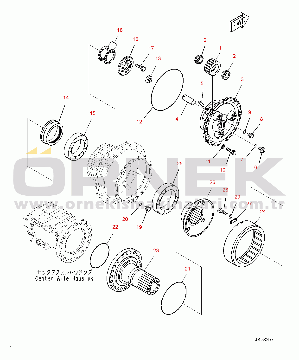 Komatsu HM300-2 S/N 2785-UP Center Axle, Final Drive R.H. (#2909-)