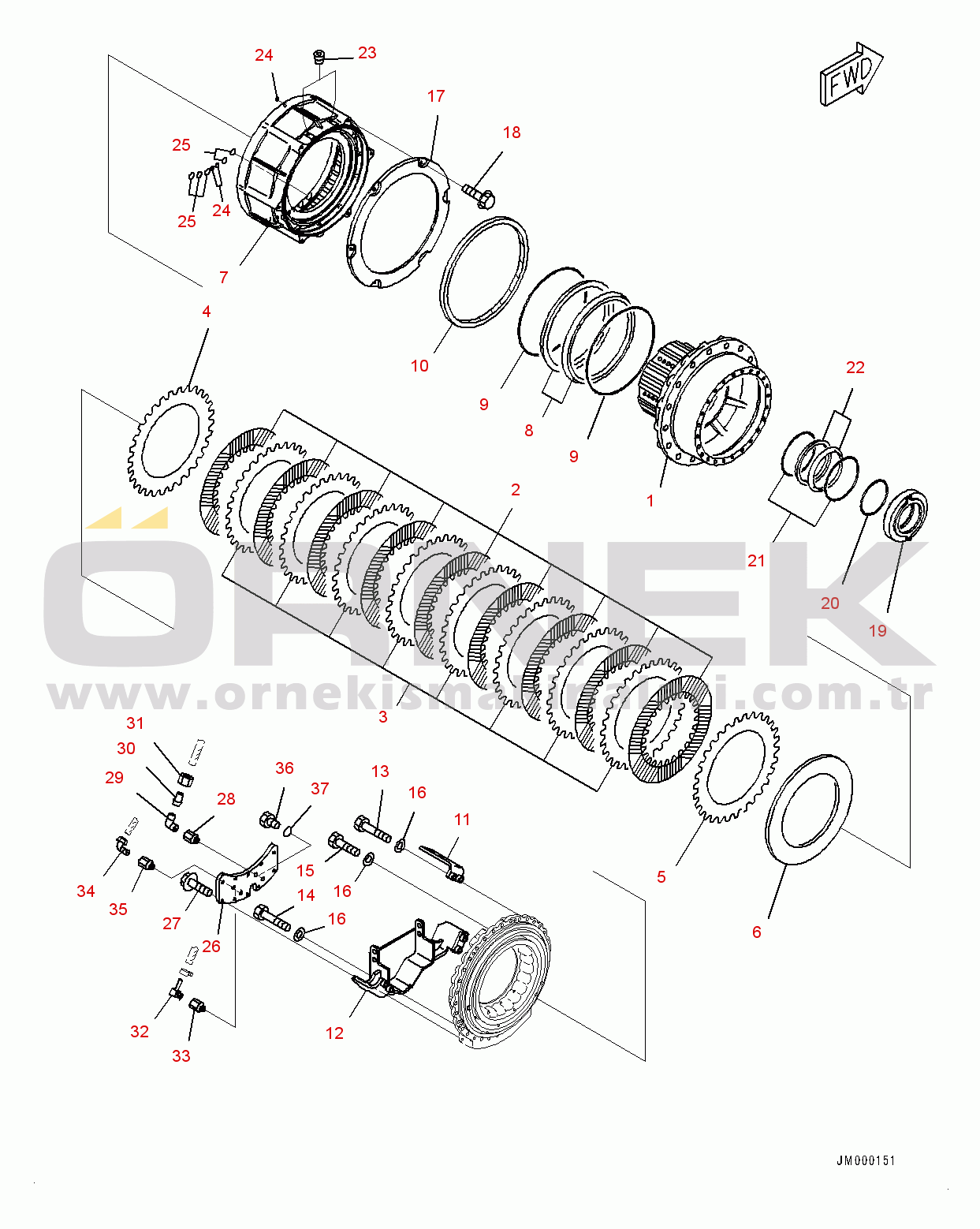 Komatsu HM300-2 S/N 2785-UP Center Axle, Final Drive, Brake, R.H. (#2785-2922)