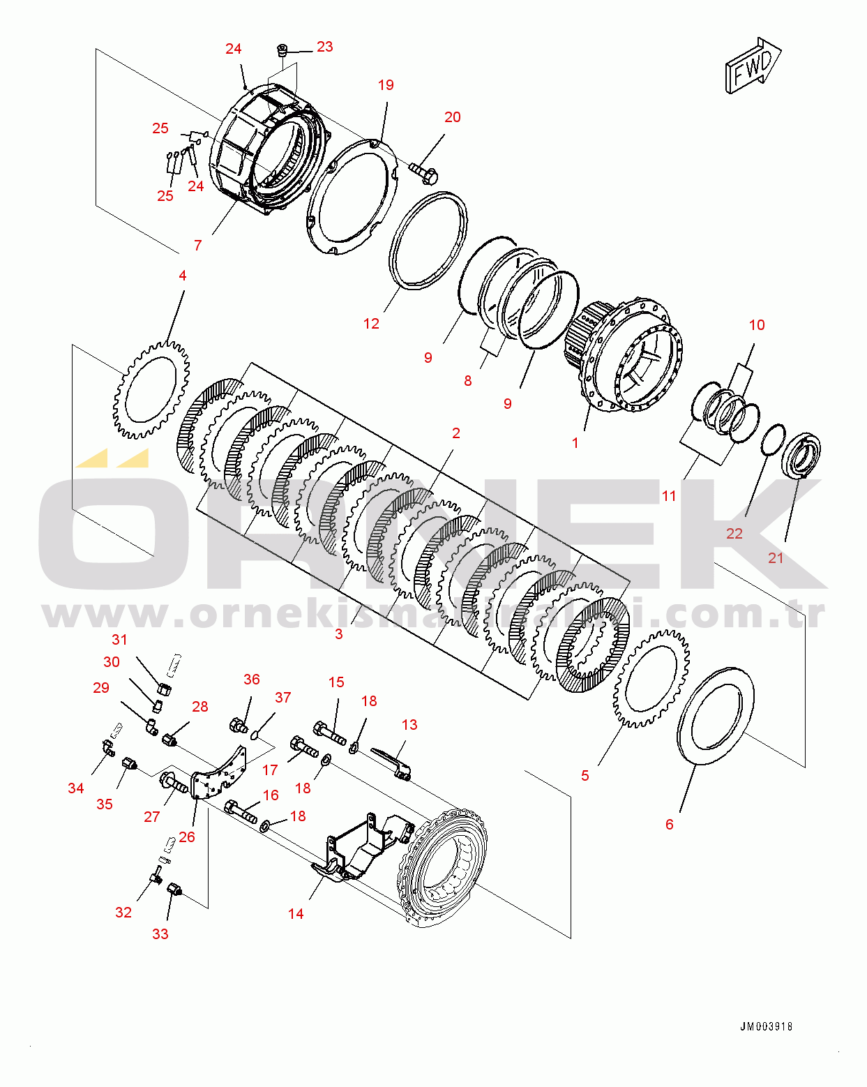 Komatsu HM300-2 S/N 2785-UP Center Axle, Final Drive, Brake, R.H. (#2923-)