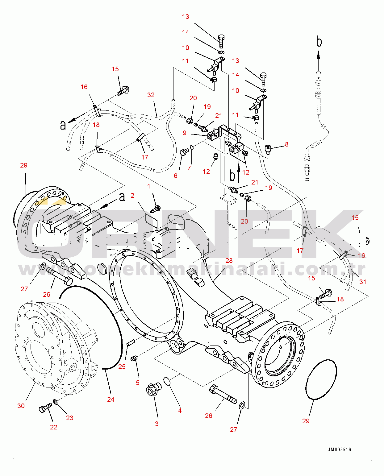 Komatsu HM300-2 S/N 2785-UP Center Axle, Housing and Related Parts (#2785-)