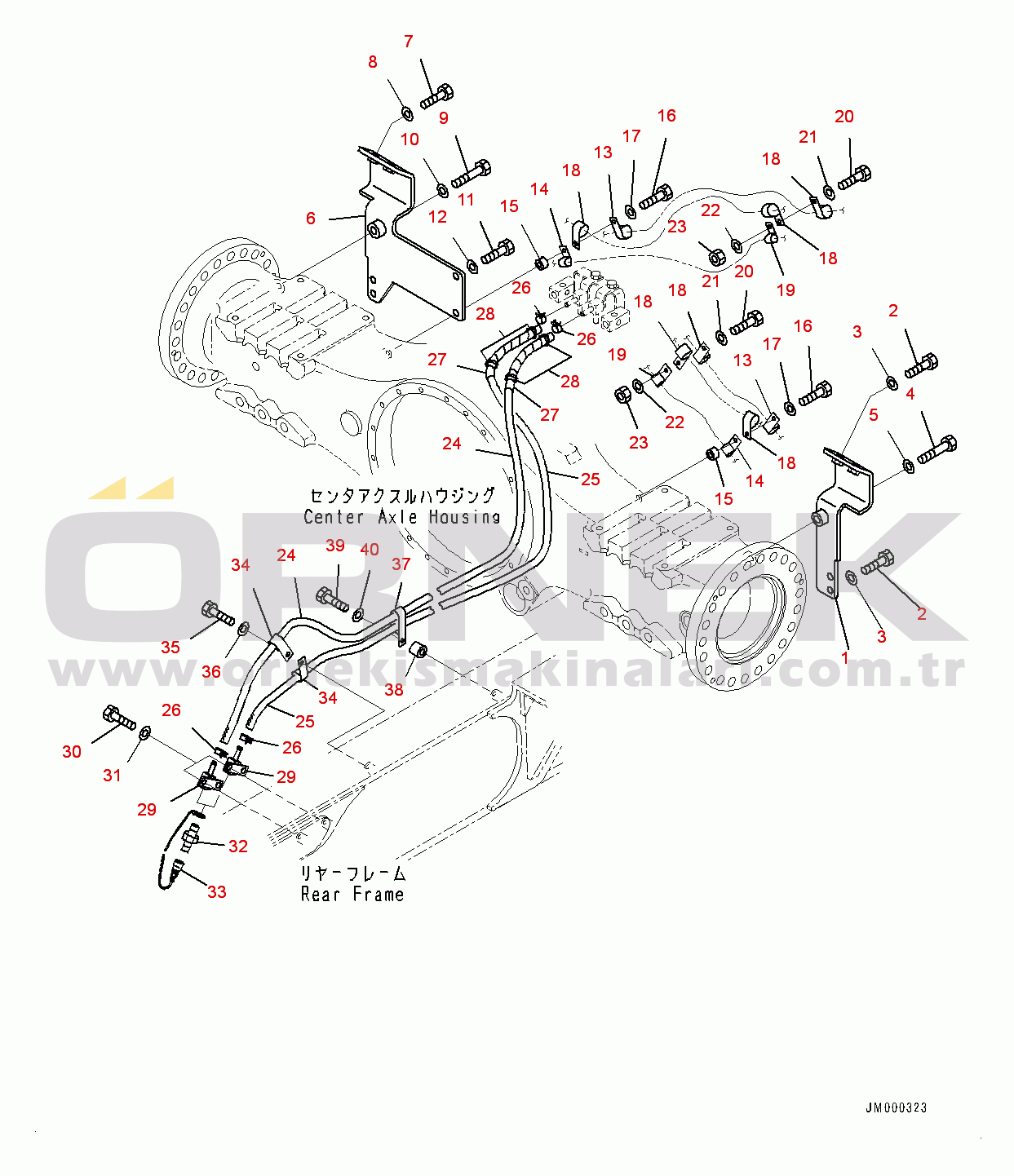 Komatsu HM300-2 S/N 2785-UP Center Brake Oil Cooling Piping, Oil Cooler Piping (#2785-)