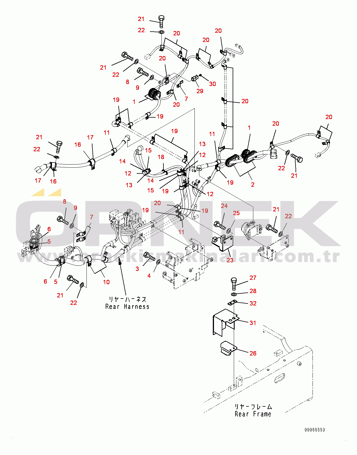 Komatsu WA200PZ-6 S/N 70883-UP Rear Electric Wiring Harness, Mounting (#70883-)