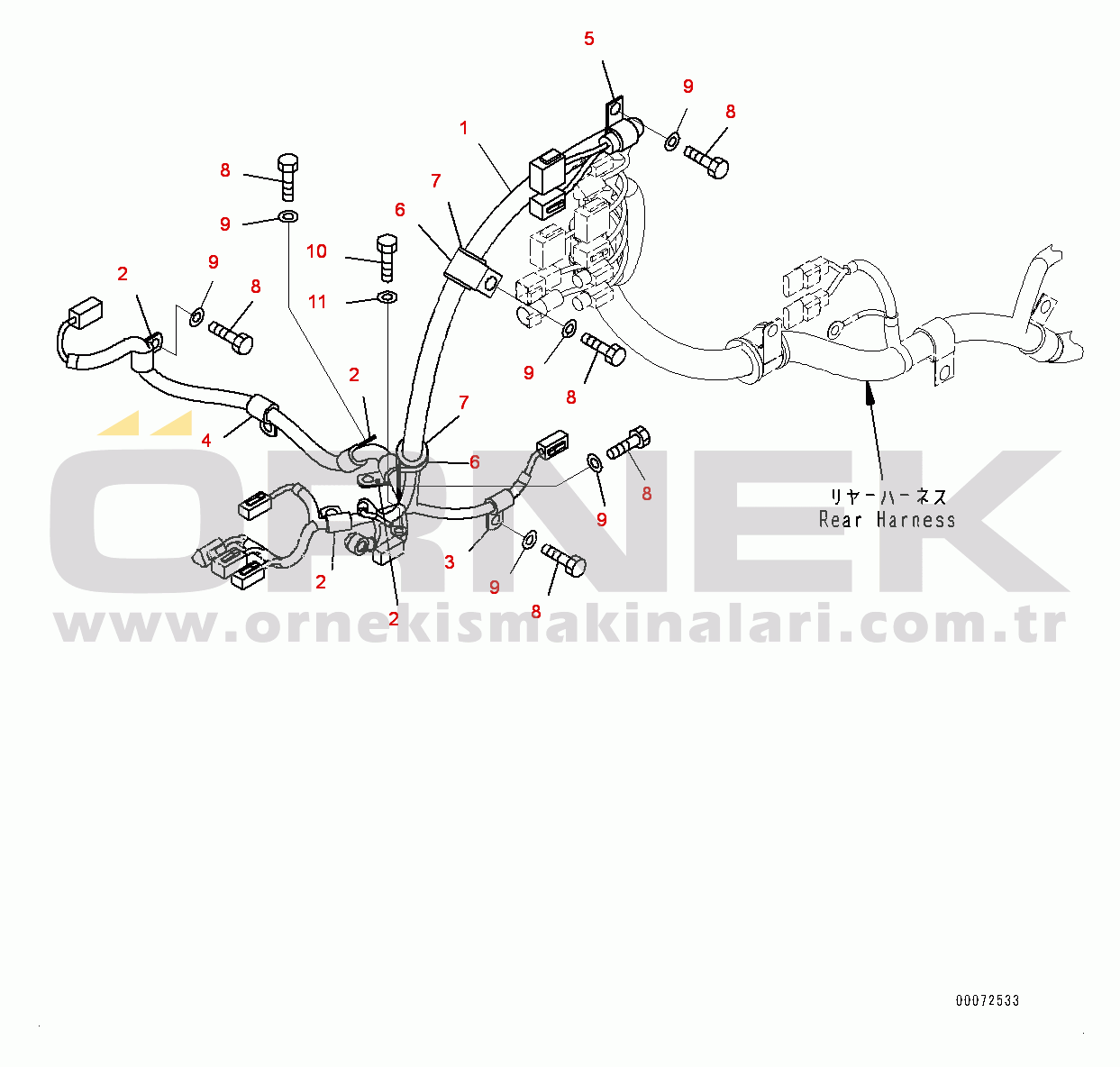 Komatsu WA200PZ-6 S/N 70883-UP Rear Electric Wiring Harness, HST Wiring Harness (#70883-)